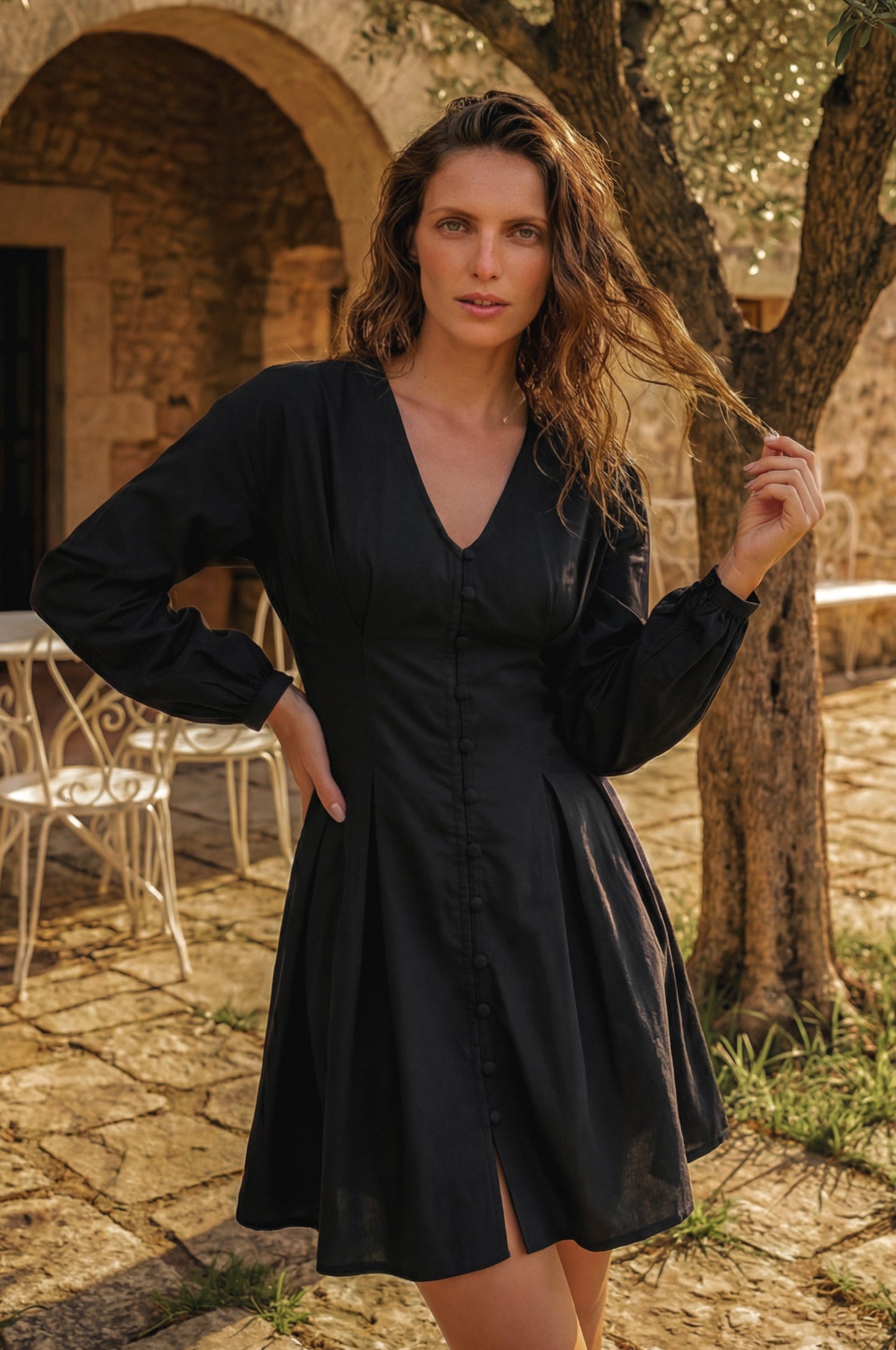 Long-Sleeve Linen Mini Dress — After Hours