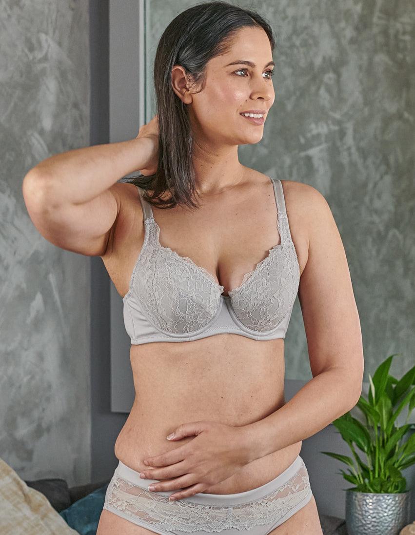 Silk & Organic Cotton Lace Plunge Bra — Silver Grey