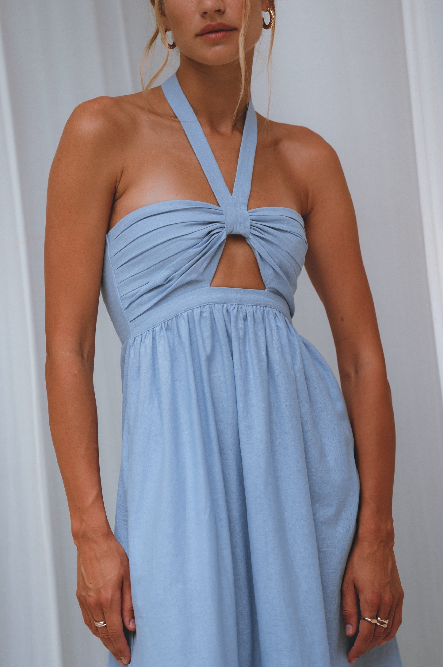 Halter Linen Maxi Dress — Rooftop Season