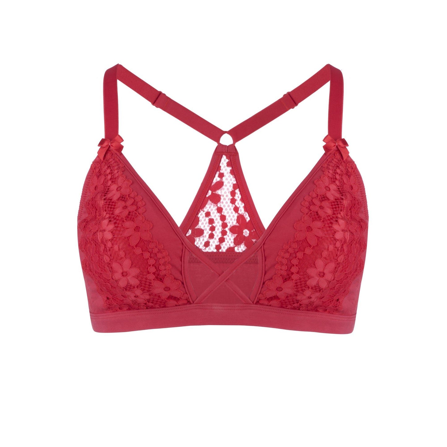 Silk & Organic Cotton Lace Bralette — Deep Red