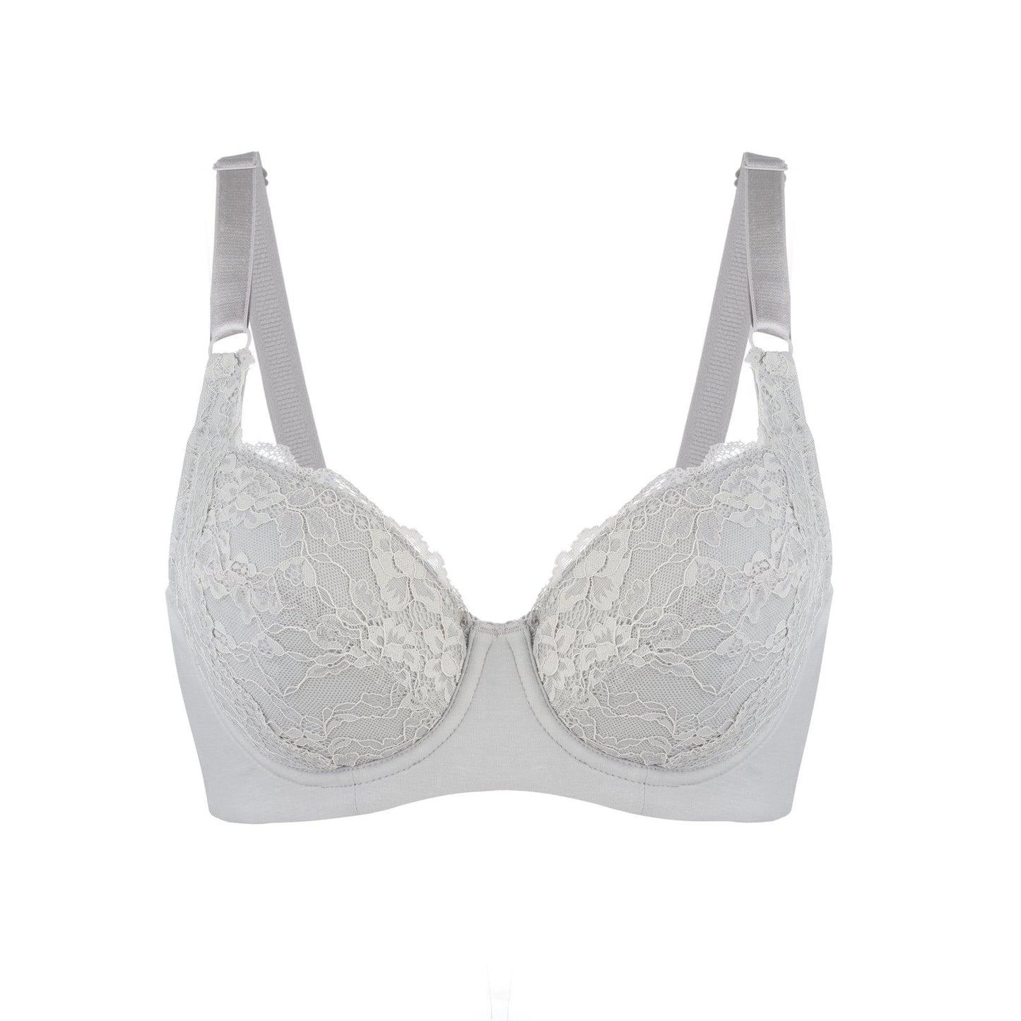 Silk & Organic Cotton Lace Plunge Bra — Silver Grey