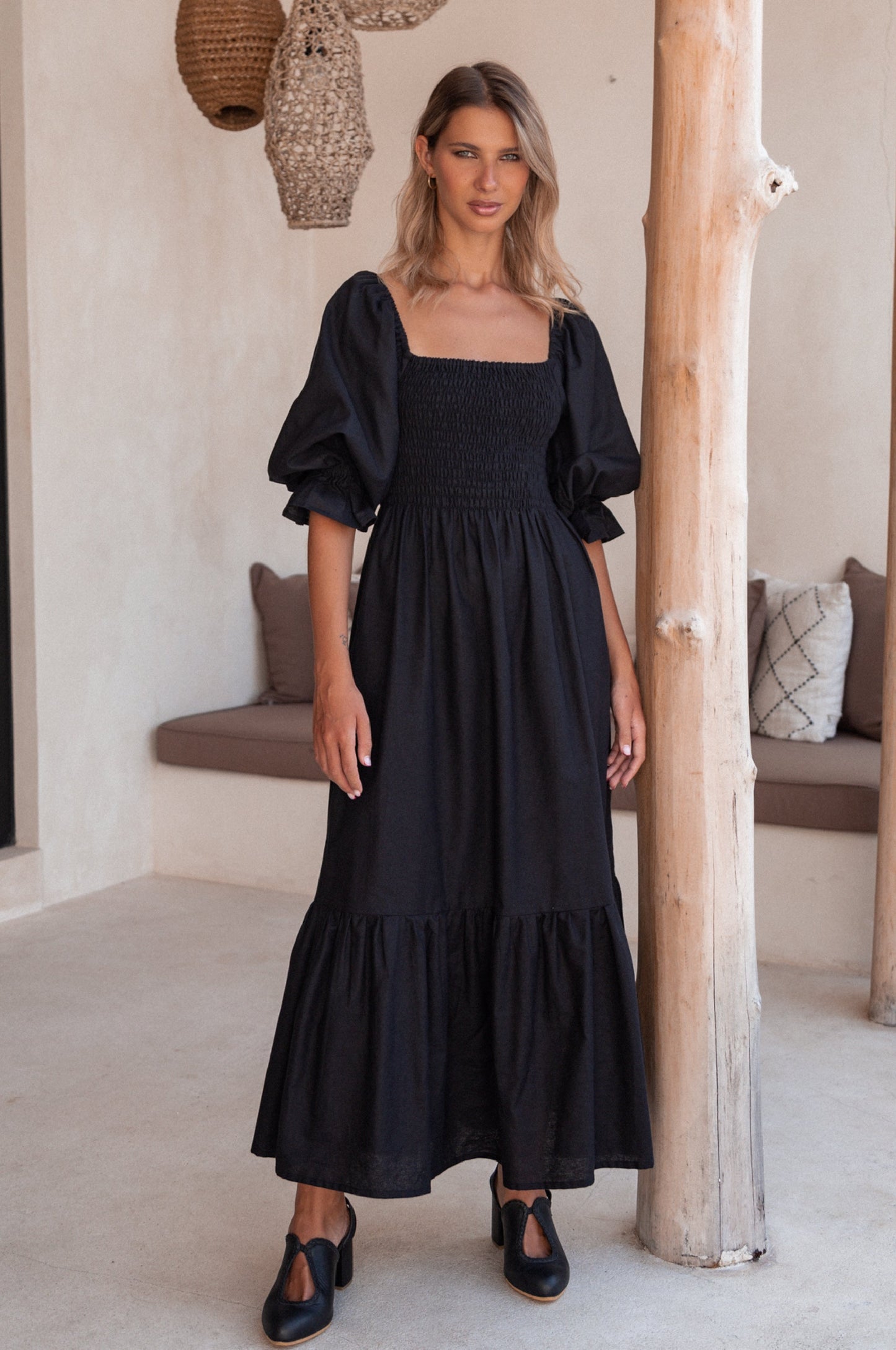 Tiered Smocked Linen Midi — Turning Heads