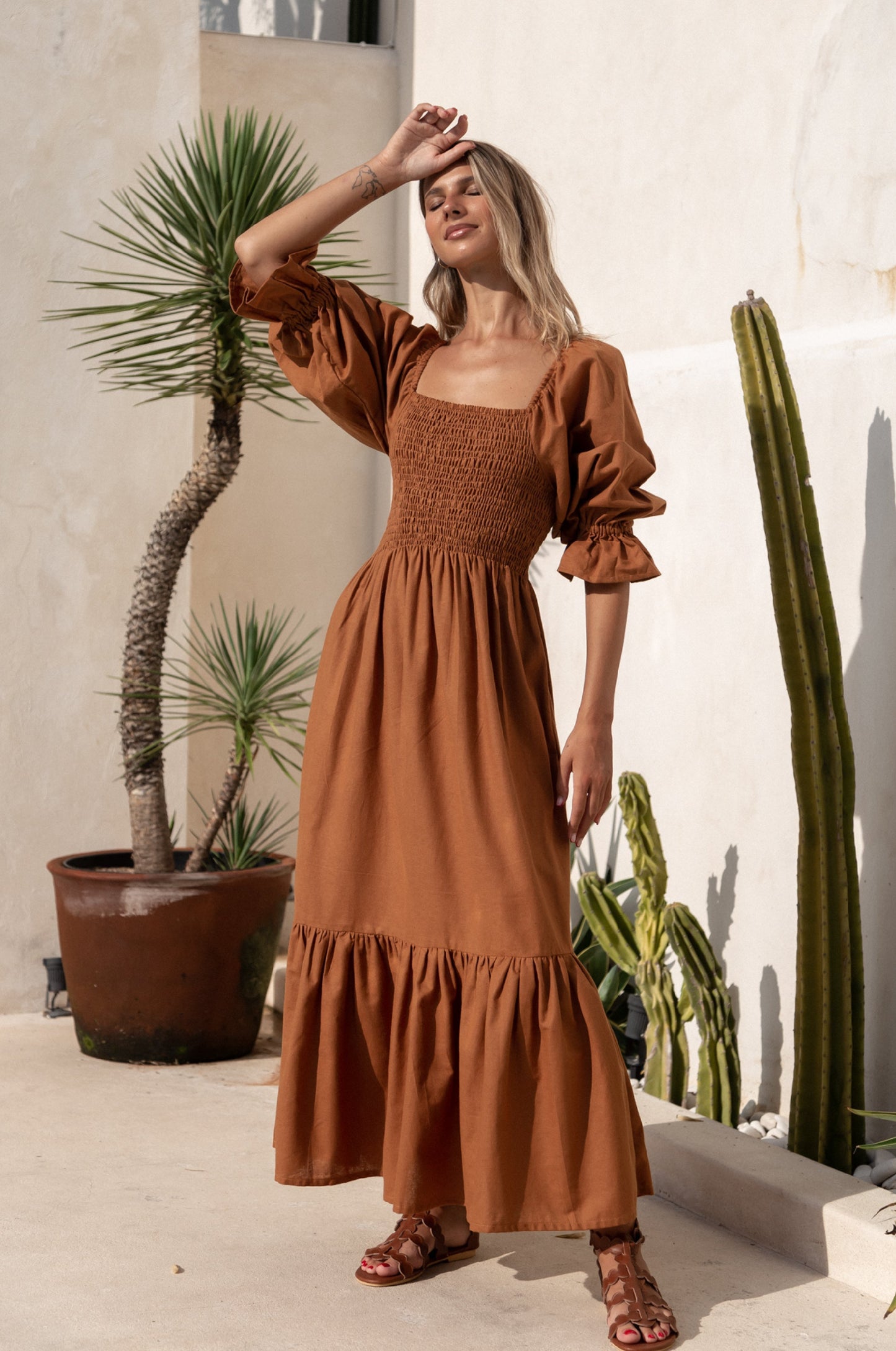 Tiered Smocked Linen Midi — Turning Heads