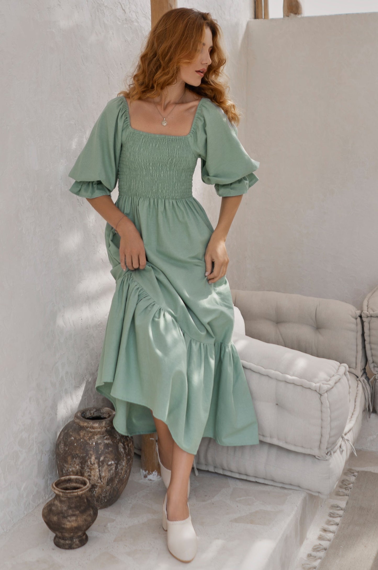Tiered Smocked Linen Midi — Turning Heads