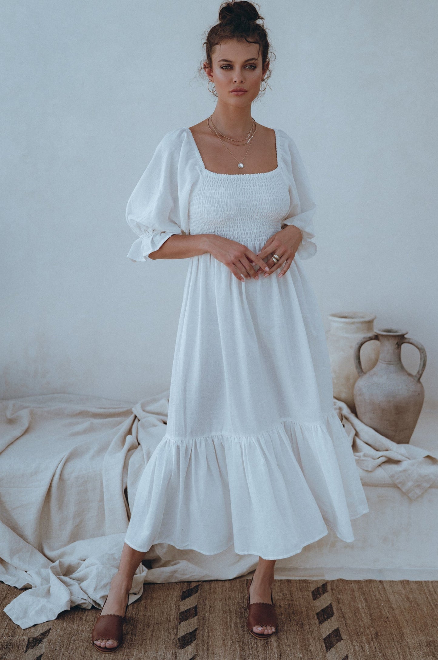 Tiered Smocked Linen Midi — Turning Heads