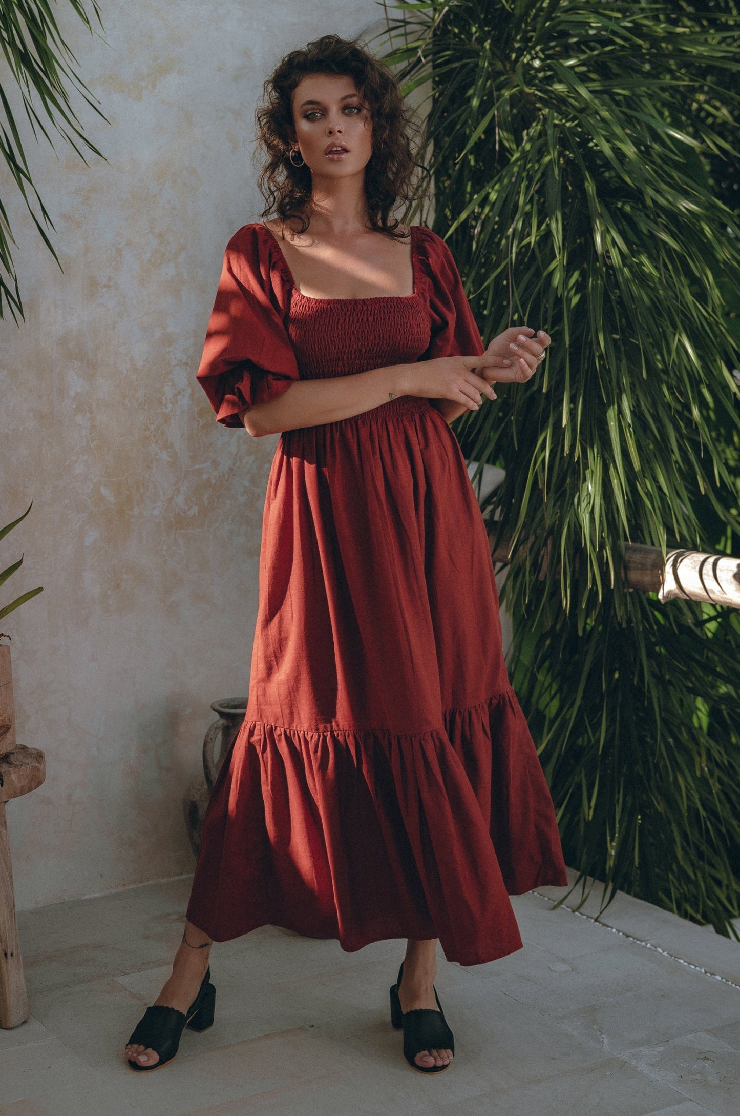 Tiered Smocked Linen Midi — Turning Heads