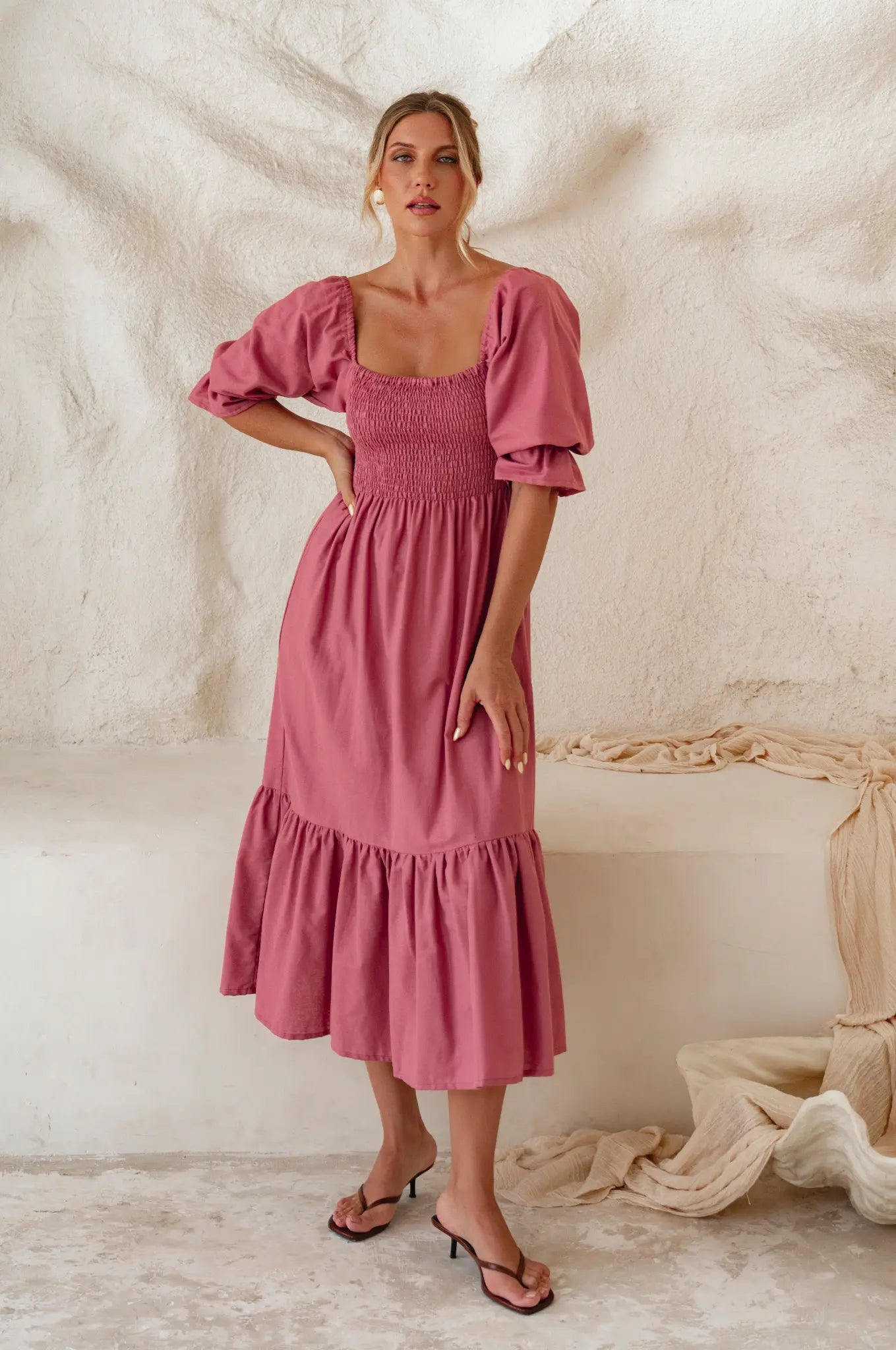Tiered Smocked Linen Midi — Turning Heads