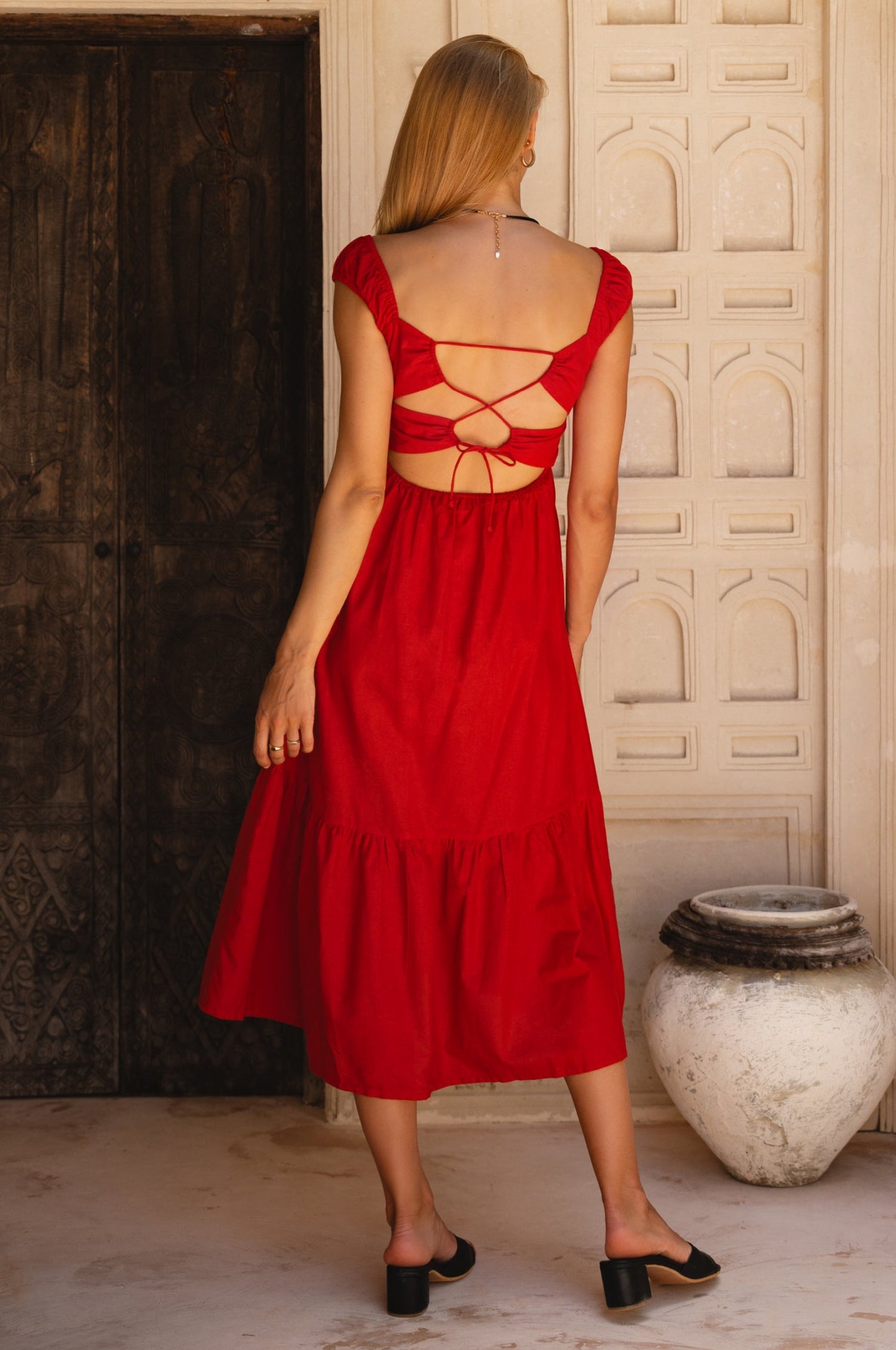 Corset Linen Midi Dress — Cinched & Confident