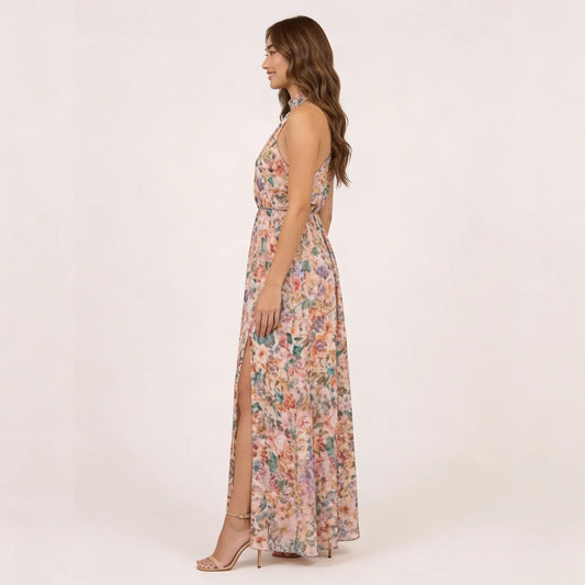 Bloom |  Floral Maxi Dress with Halter Neck and Side Slit – Elegant Summer Dress for Women