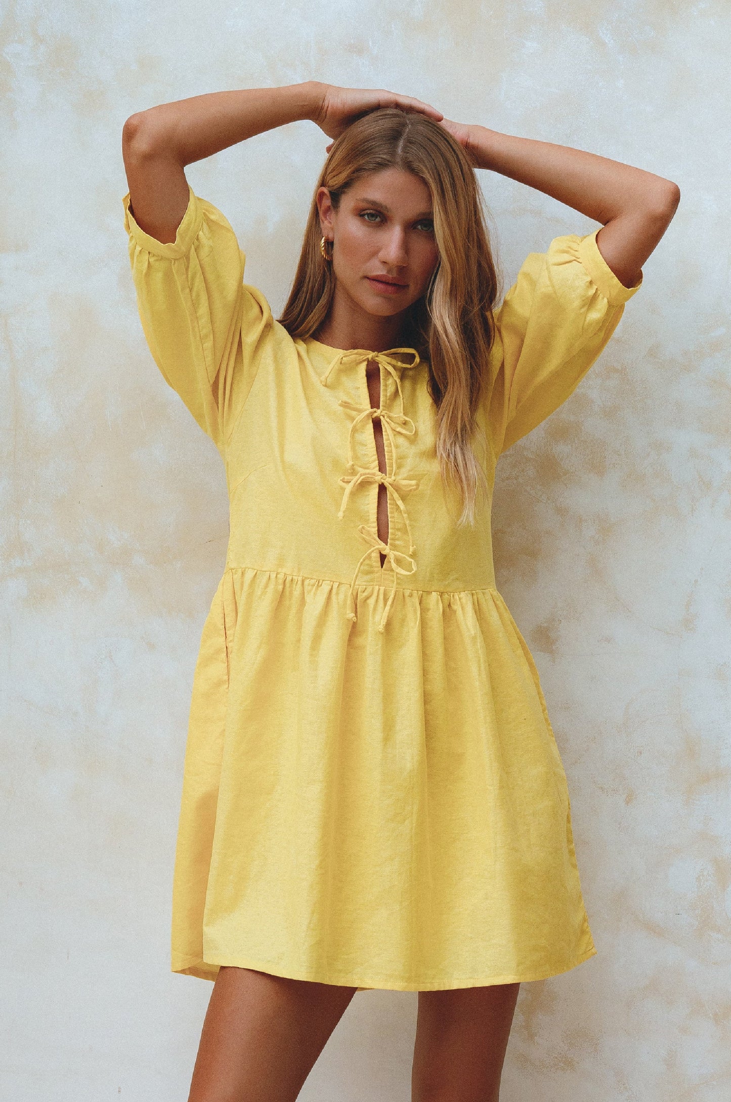 Puff-Sleeve Linen Mini Dress — After Hours