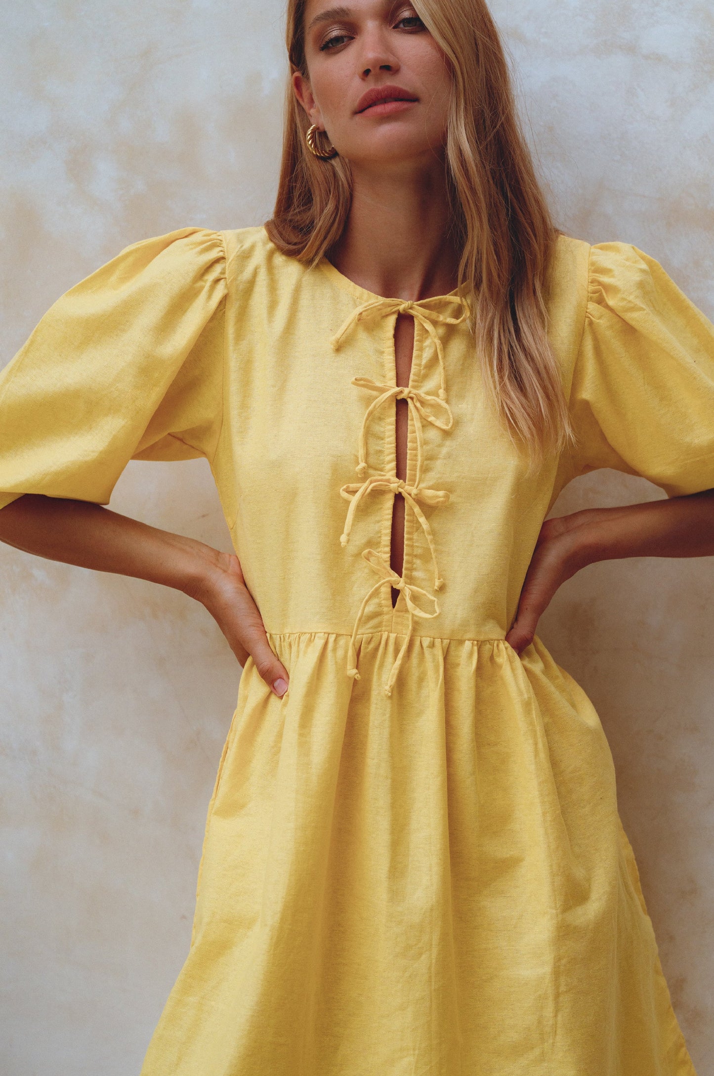 Puff-Sleeve Linen Mini Dress — After Hours