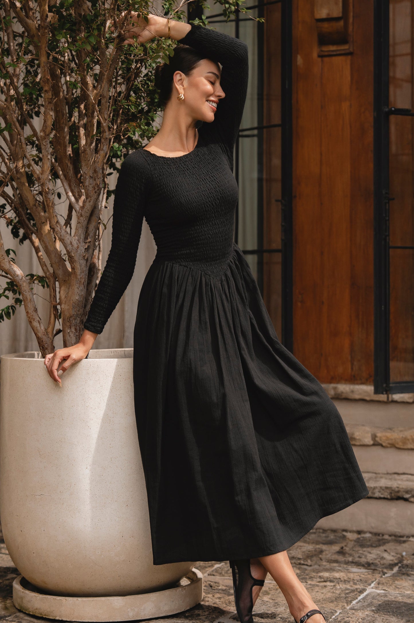 Long-Sleeve Smocked Dress — Cool Evenings