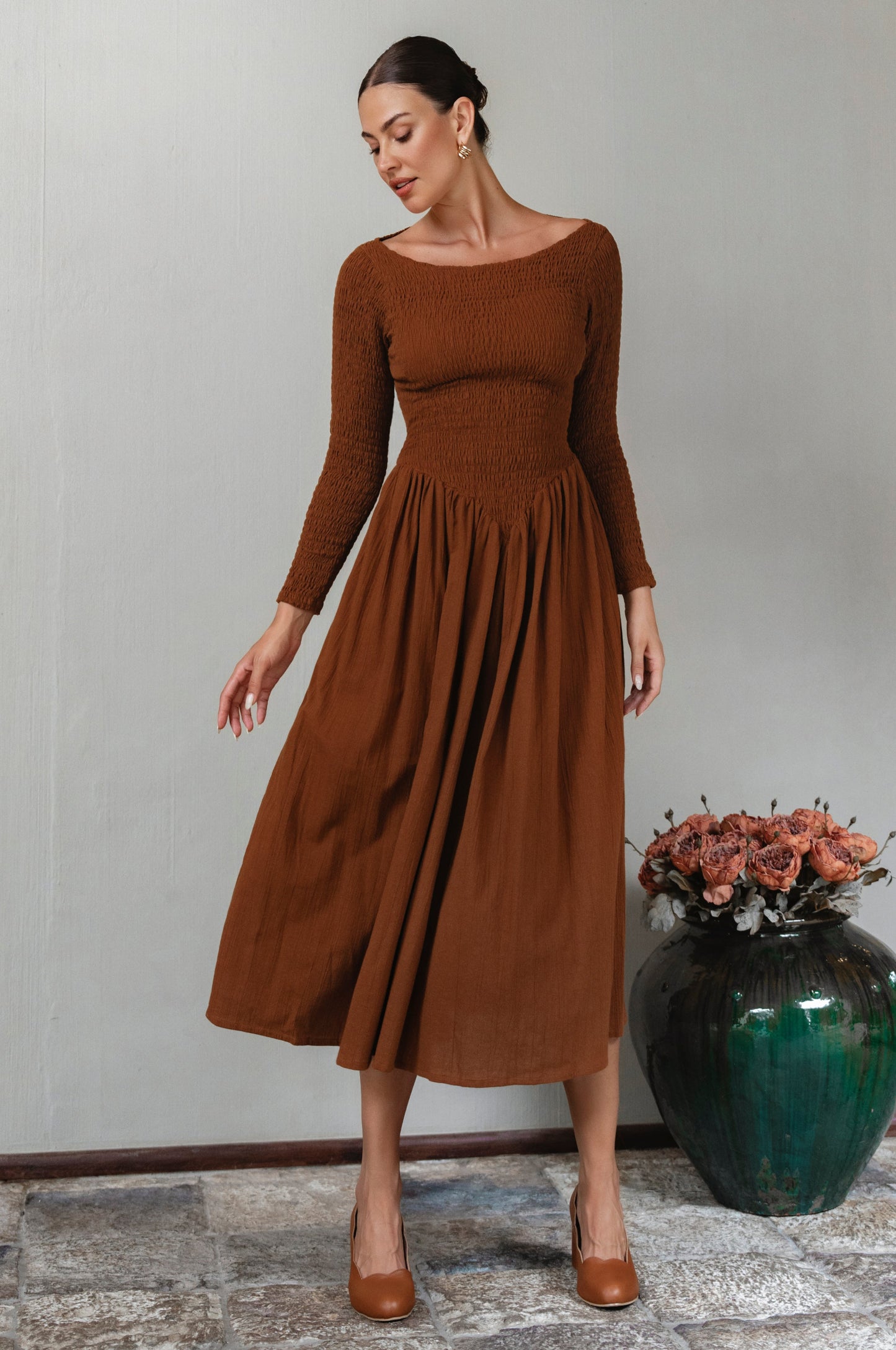 Long-Sleeve Smocked Dress — Cool Evenings