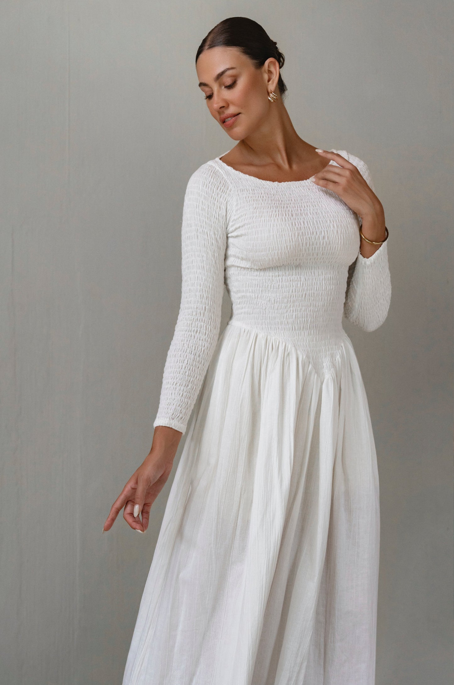 Long-Sleeve Smocked Dress — Cool Evenings