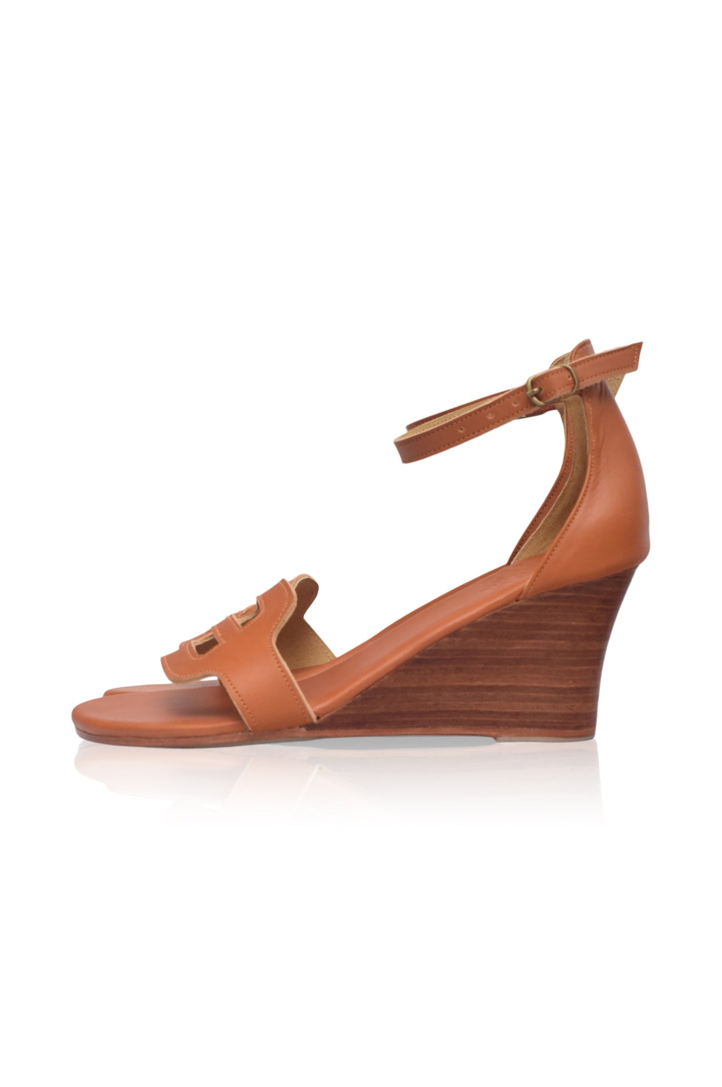 Wooden Wedge Leather Sandals — Lake Como