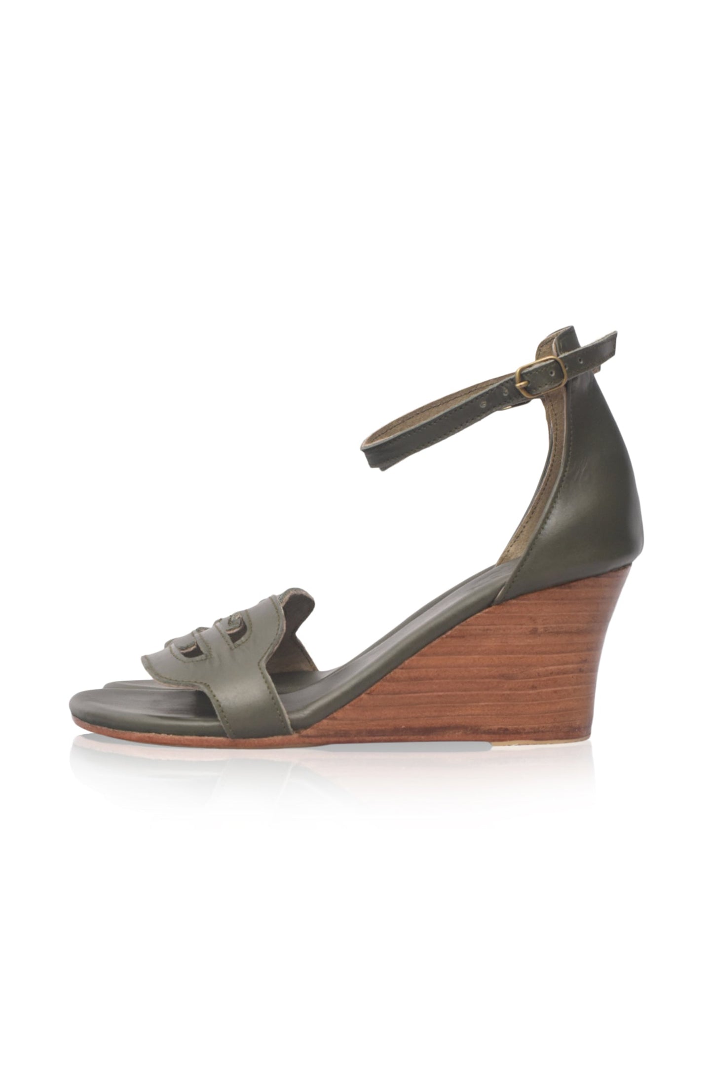 Wooden Wedge Leather Sandals — Lake Como