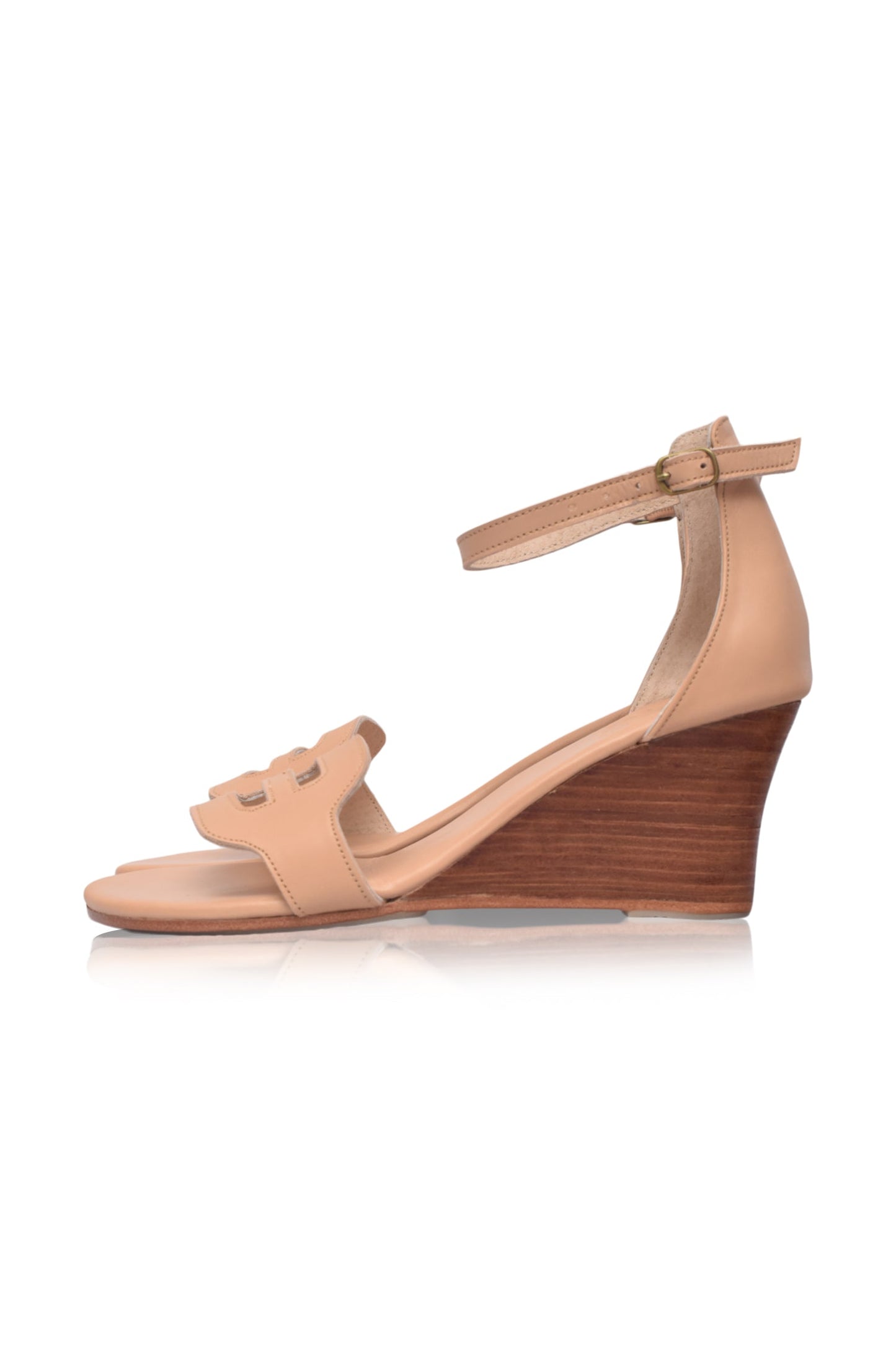 Wooden Wedge Leather Sandals — Lake Como