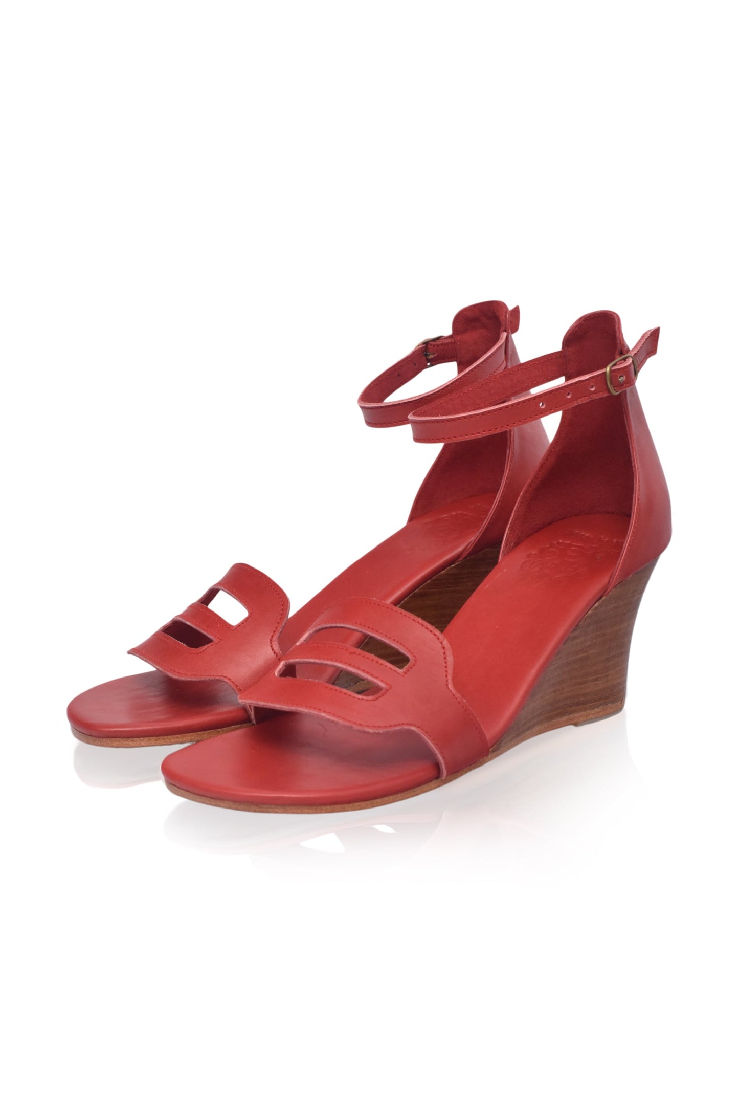 Wooden Wedge Leather Sandals — Lake Como