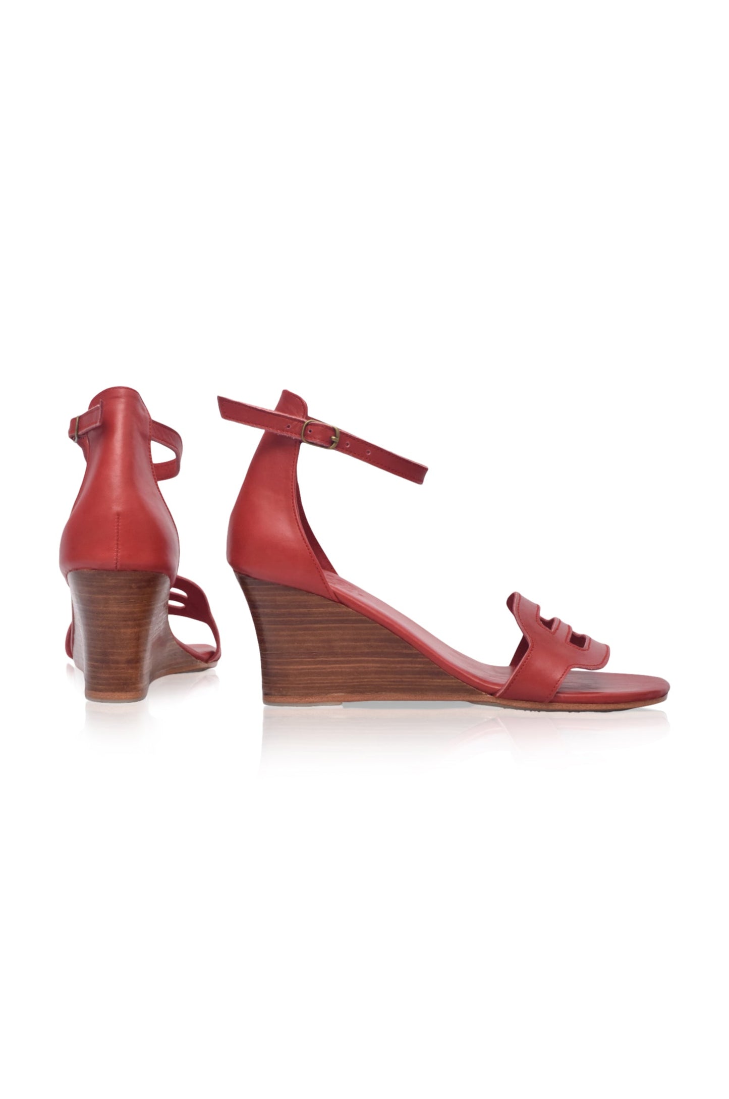 Wooden Wedge Leather Sandals — Lake Como