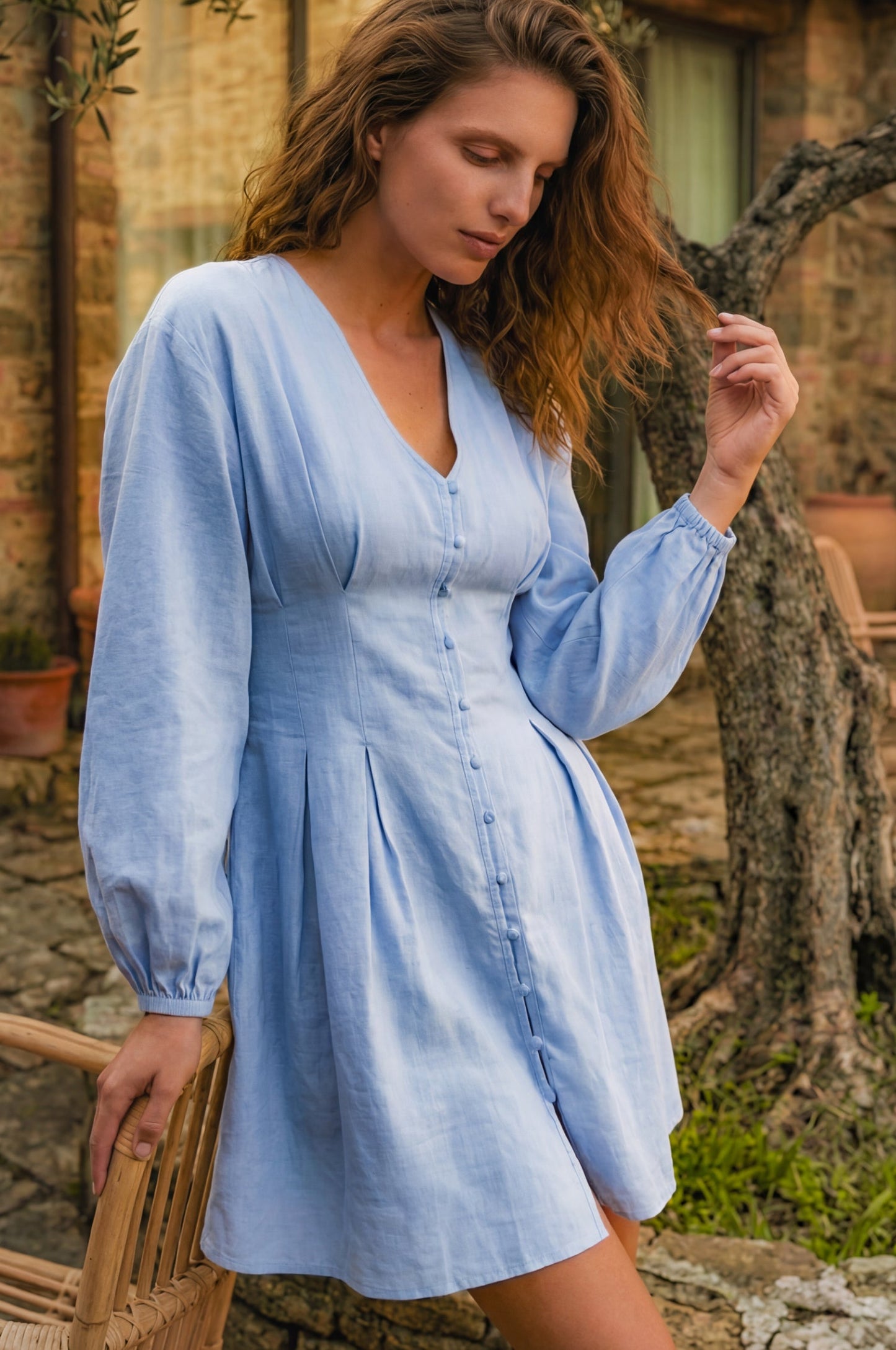 Long-Sleeve Linen Mini Dress — After Hours