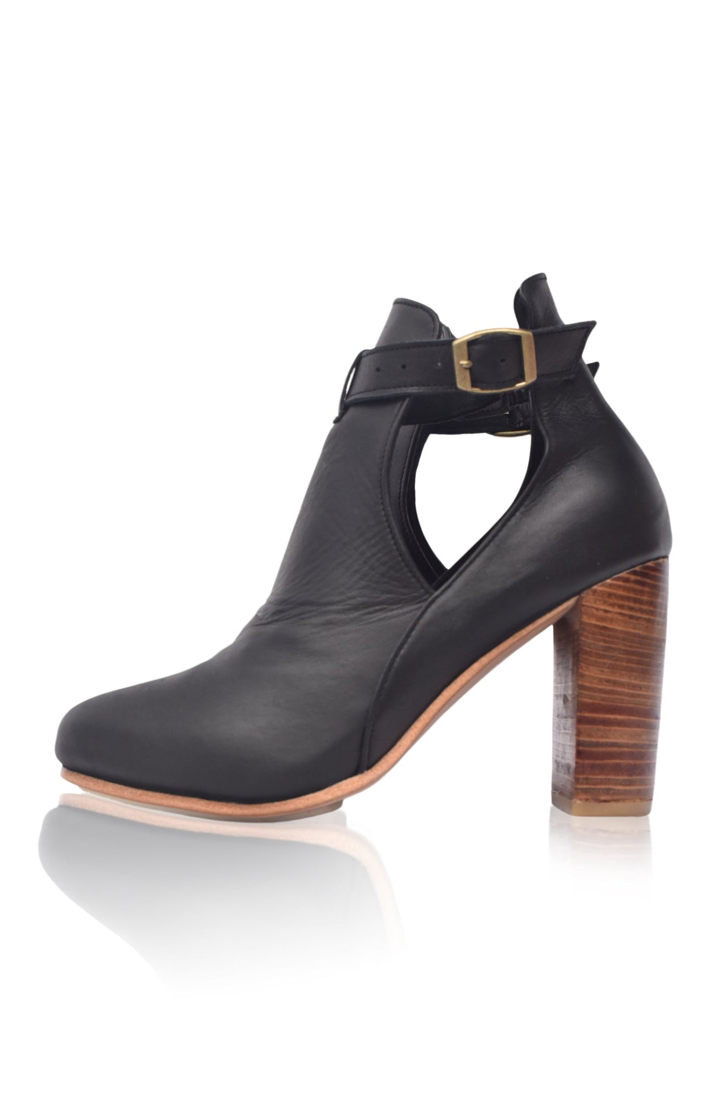 Wooden-Heel Leather Booties — City Edge