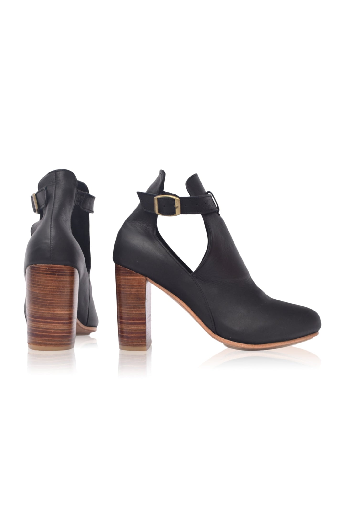 Wooden-Heel Leather Booties — City Edge