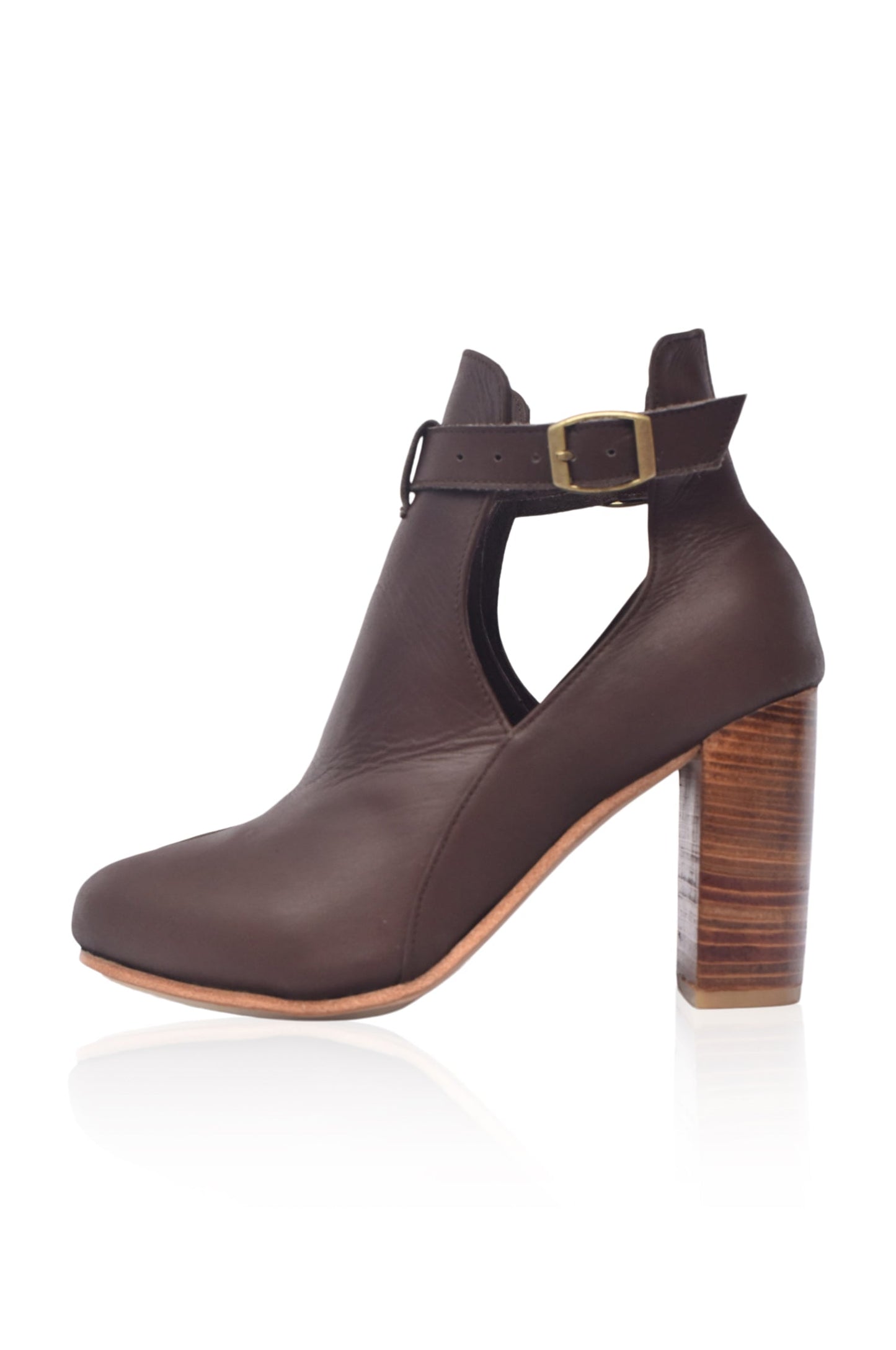 Wooden-Heel Leather Booties — City Edge