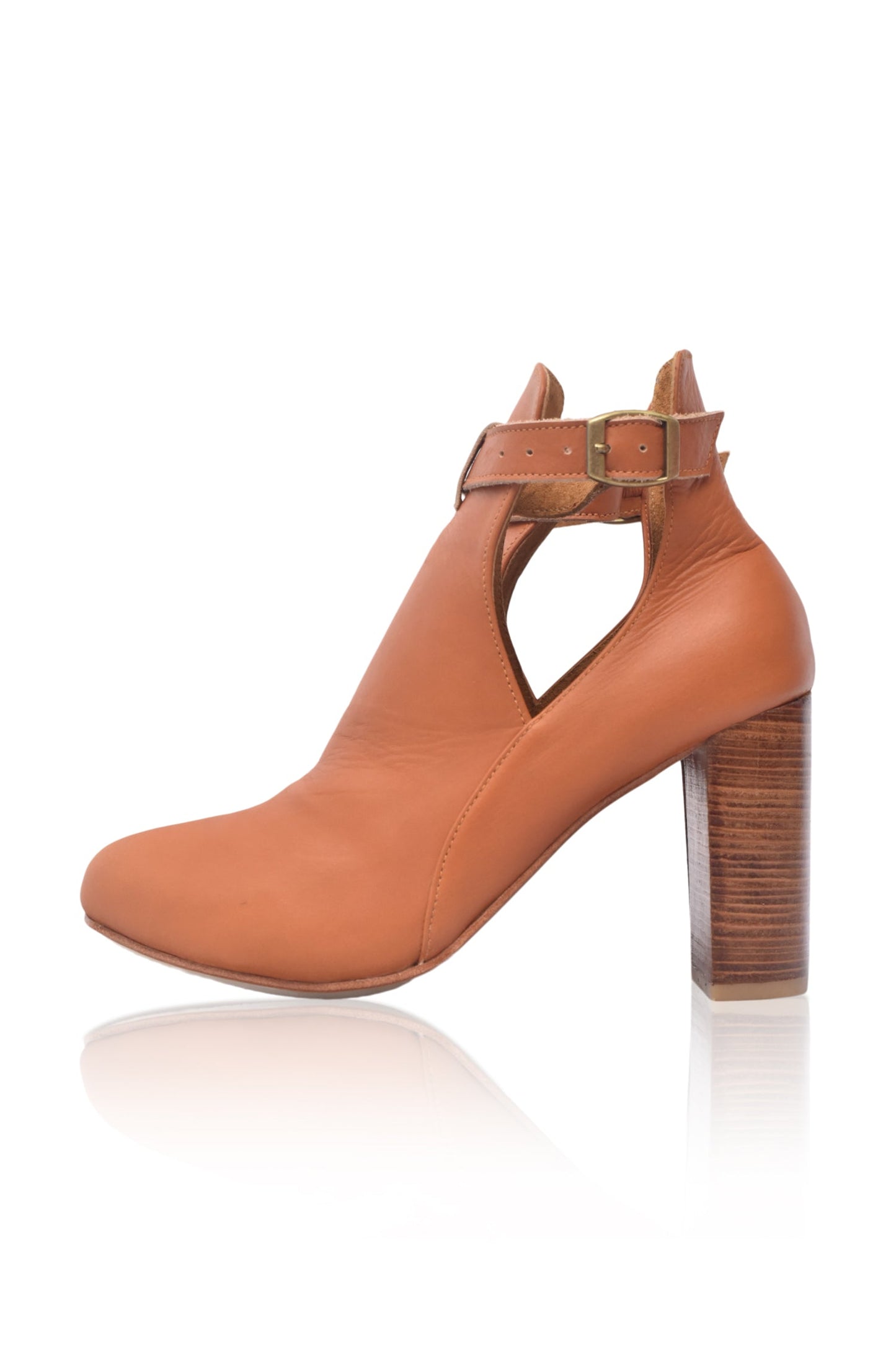 Wooden-Heel Leather Booties — City Edge