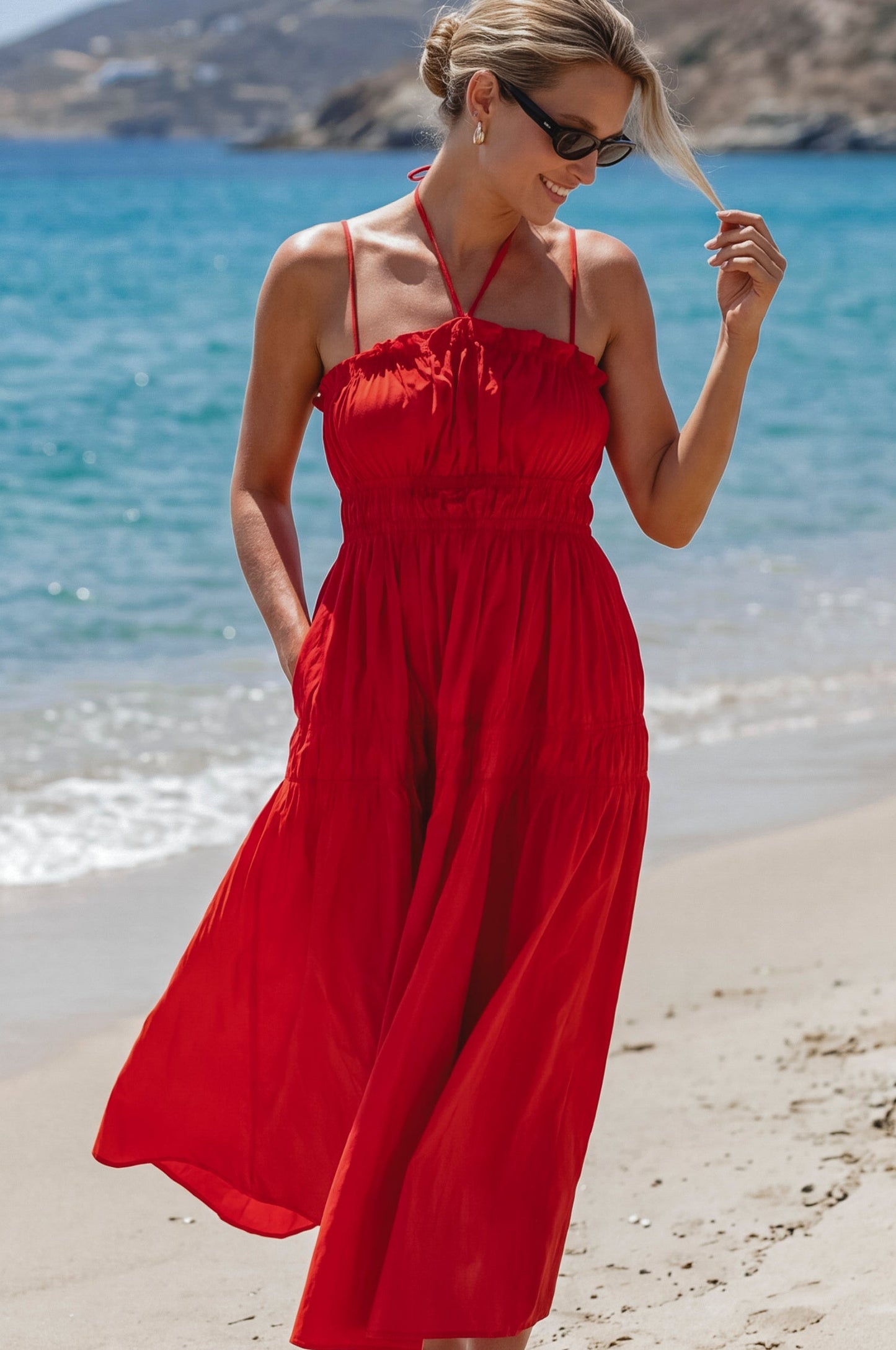 Cotton Halter Midi Dress — Rooftop Season