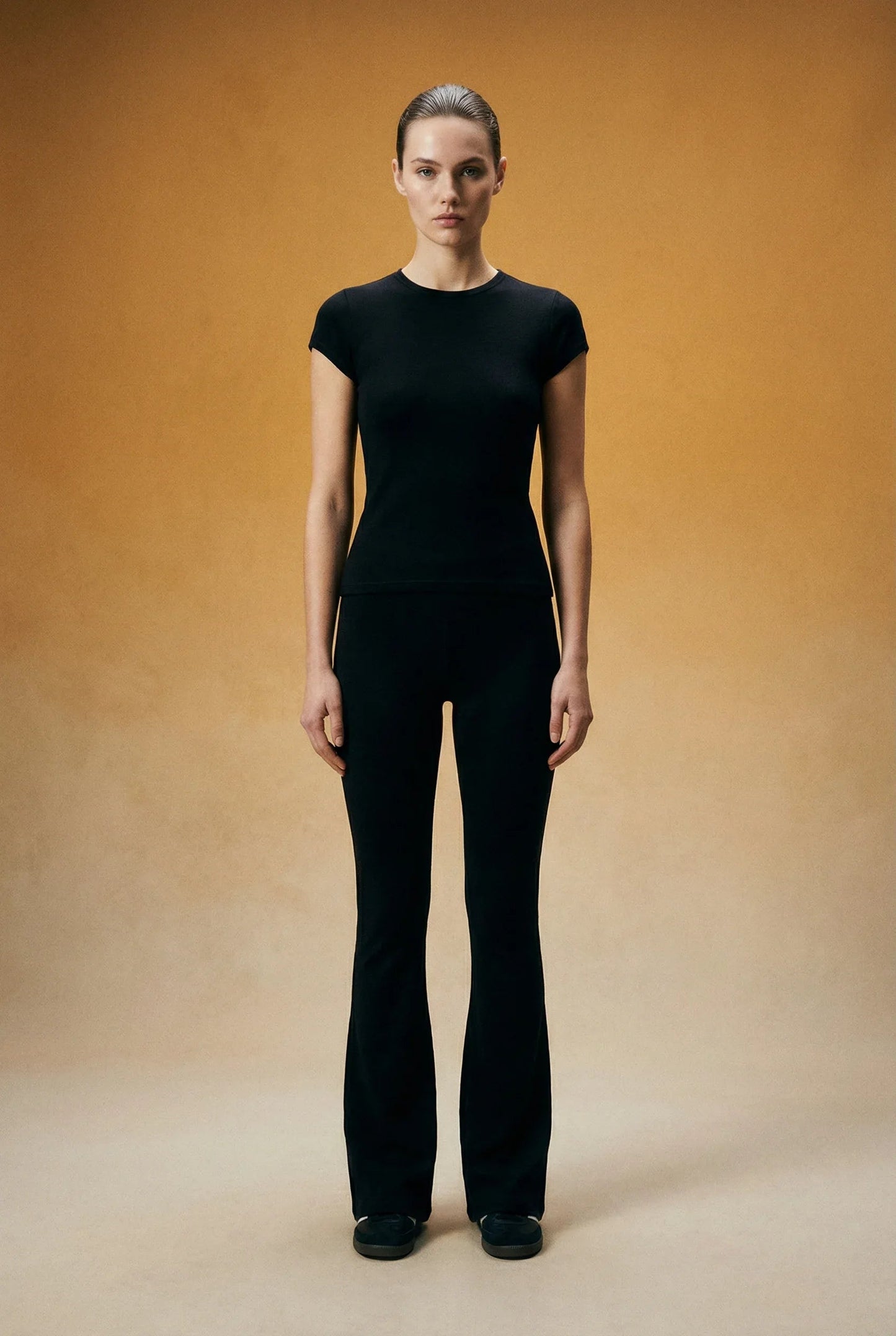 Merino Wool Flared Pants — Black