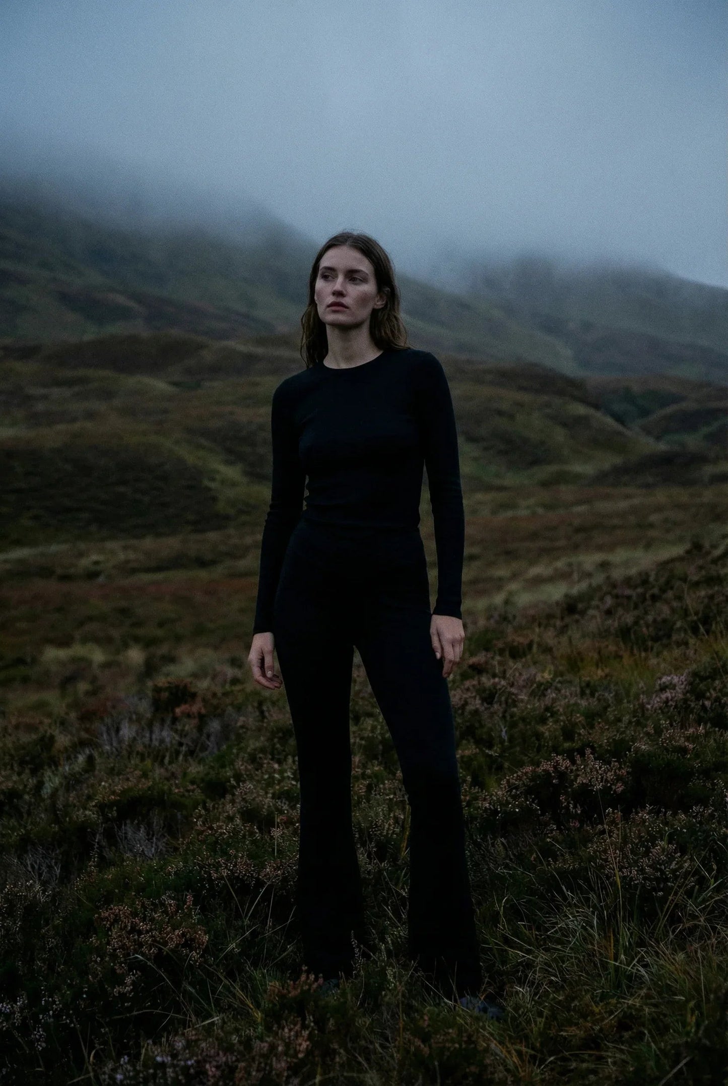 Merino Wool Flared Pants — Black