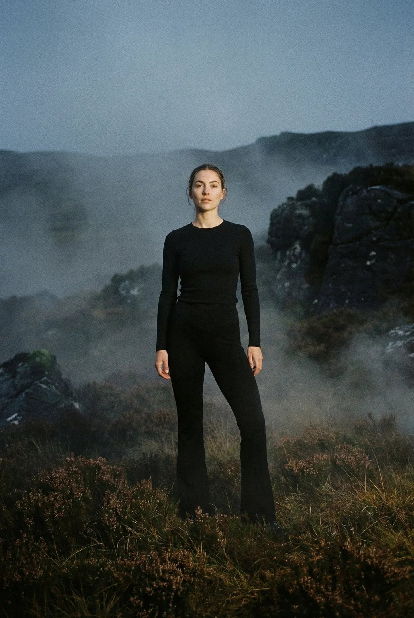 Merino Wool Flared Pants — Black
