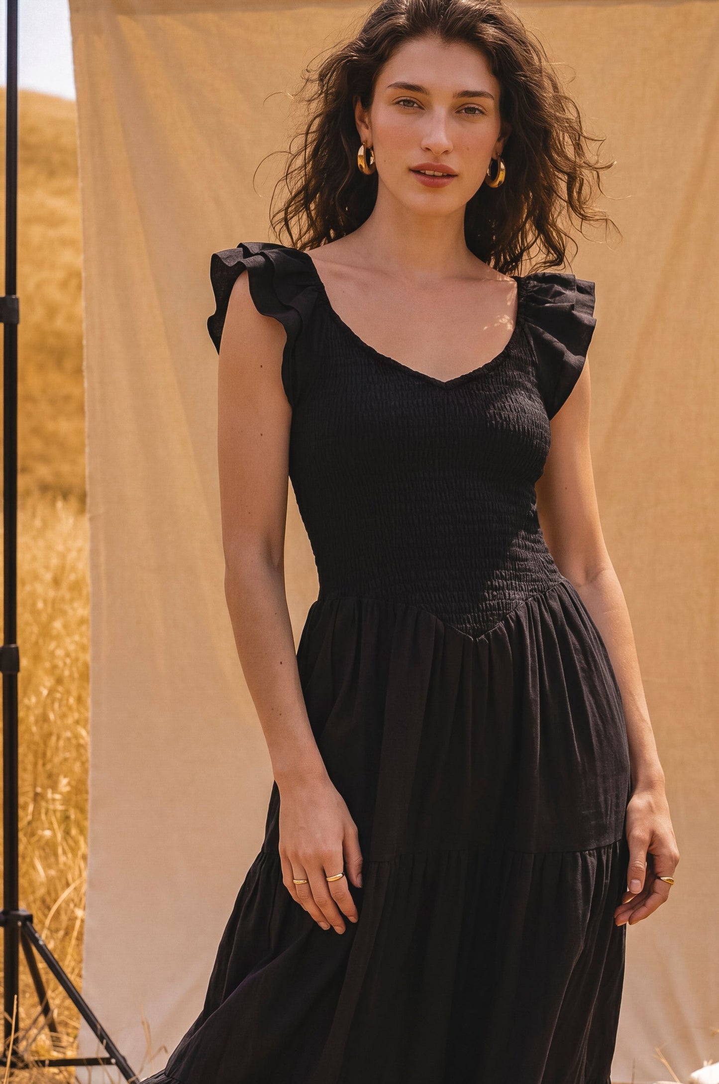 Smocked Linen Midi Dress — Slow Sunday