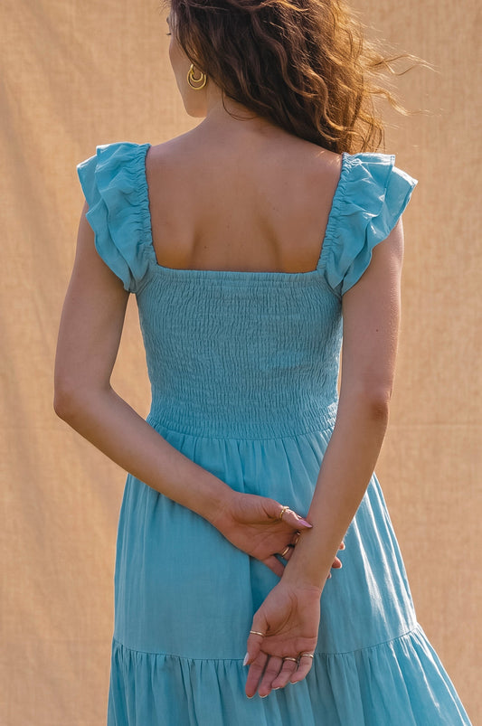 Smocked Linen Midi Dress — Slow Sunday