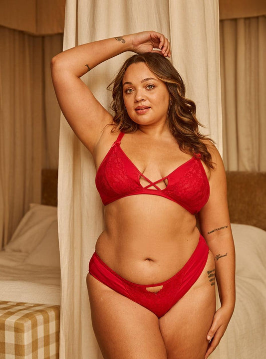 Silk & Organic Cotton Lace Bralette — Deep Red