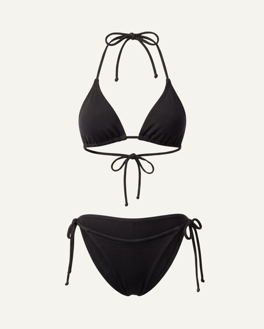Merino Wool Triangle Bikini — Black