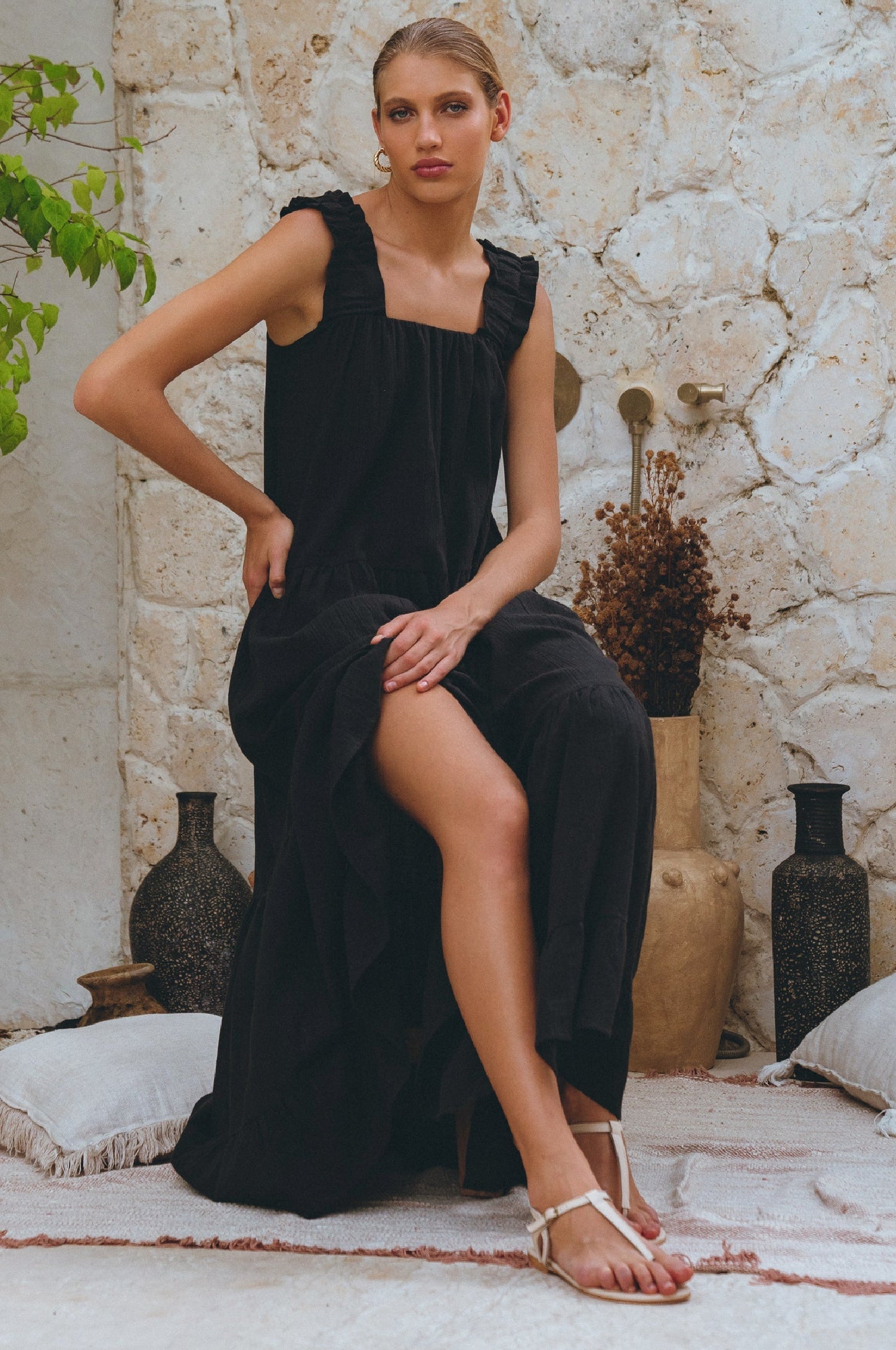 Column Linen Maxi Dress — Rooftop Season