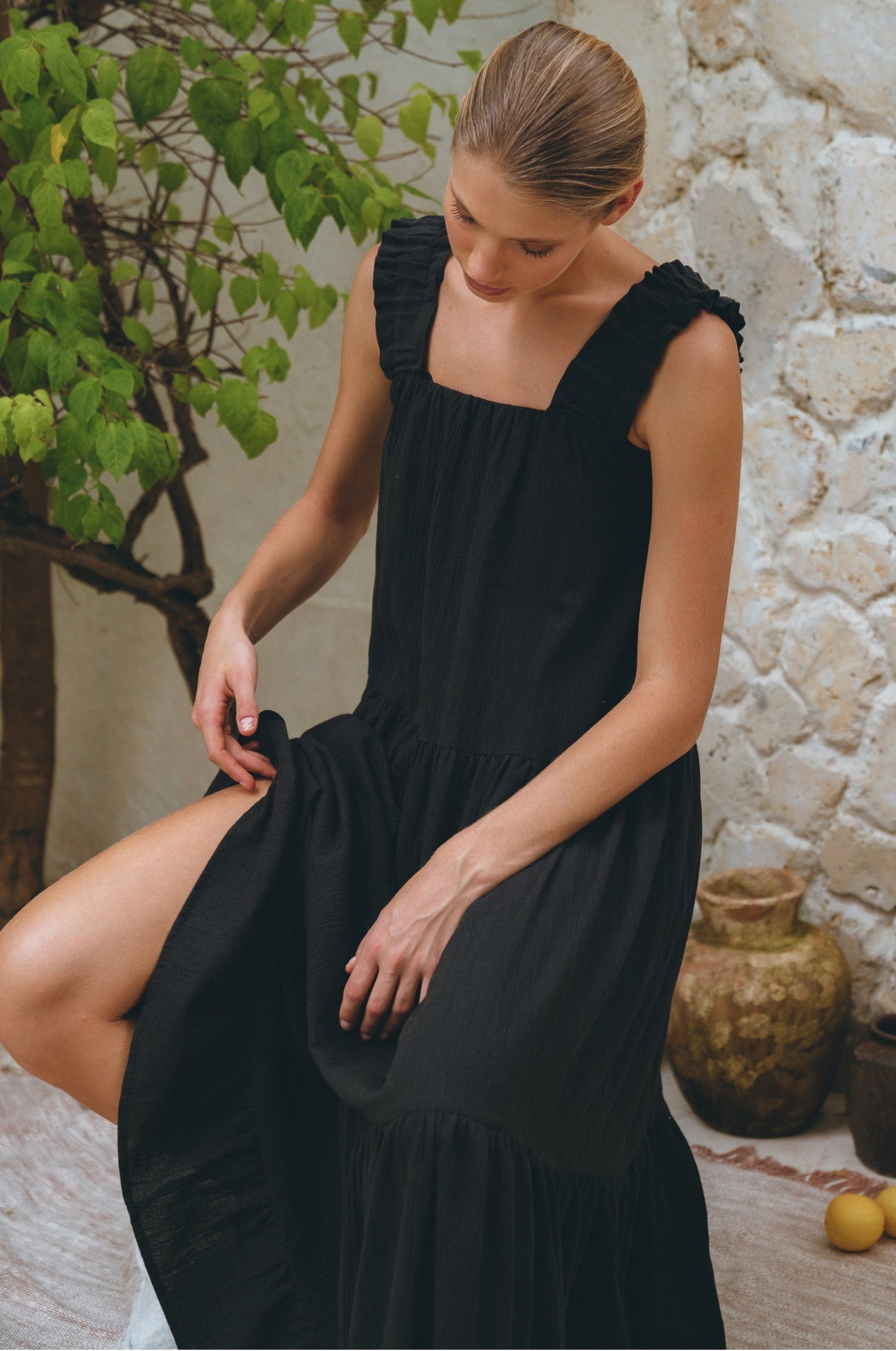 Column Linen Maxi Dress — Rooftop Season