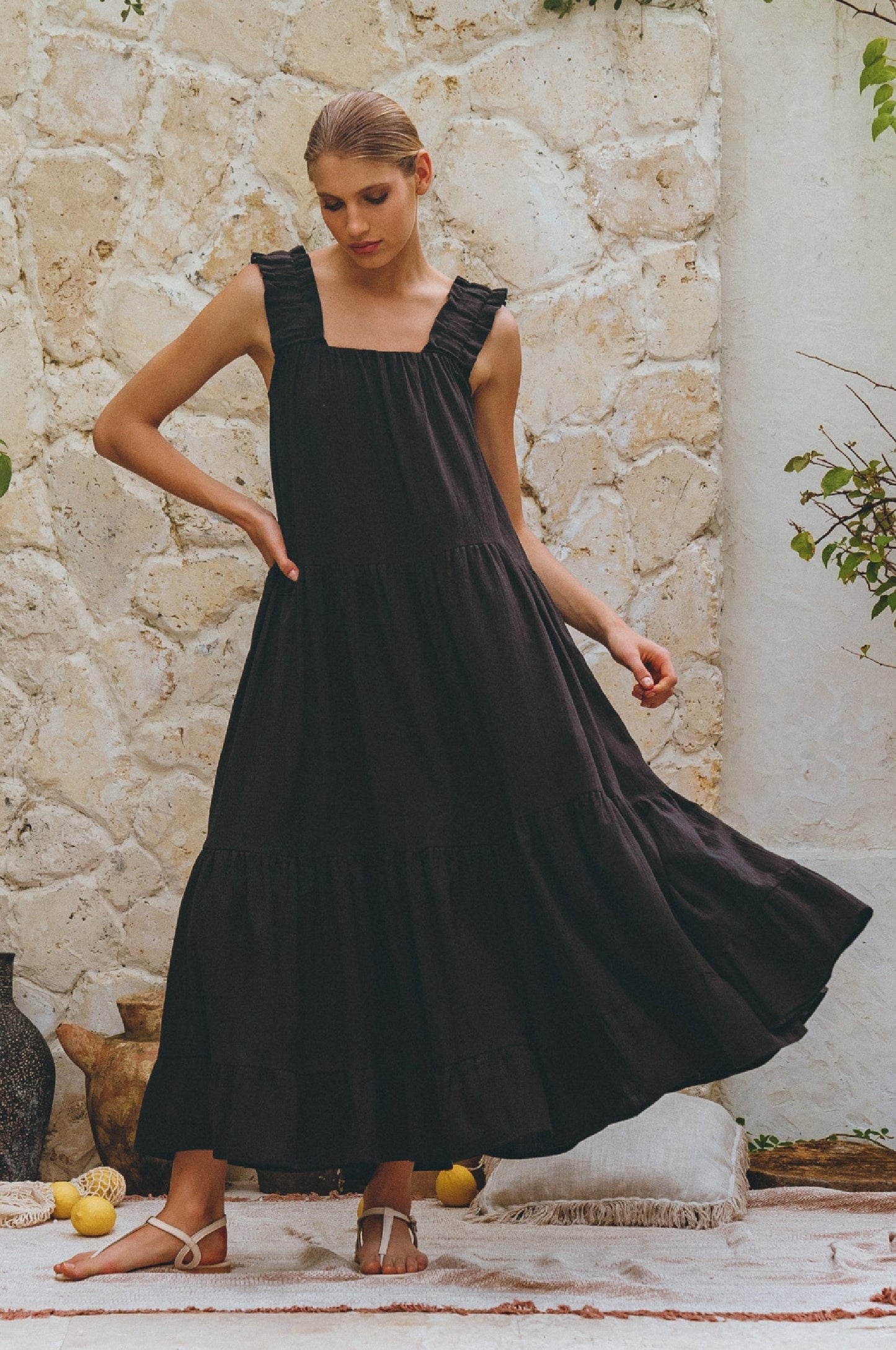 Column Linen Maxi Dress — Rooftop Season