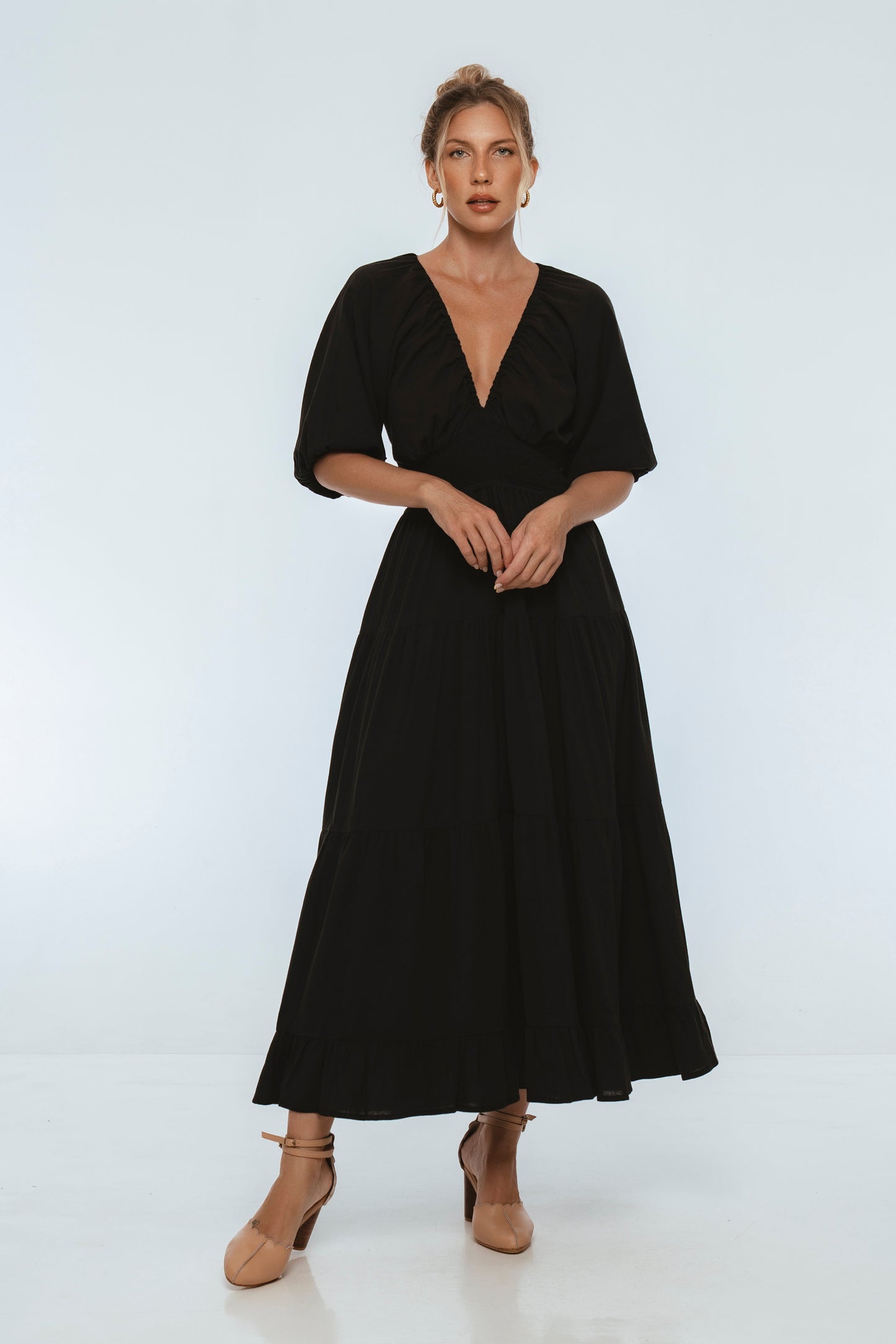 Tiered Smocked Linen Maxi — Riviera Nights