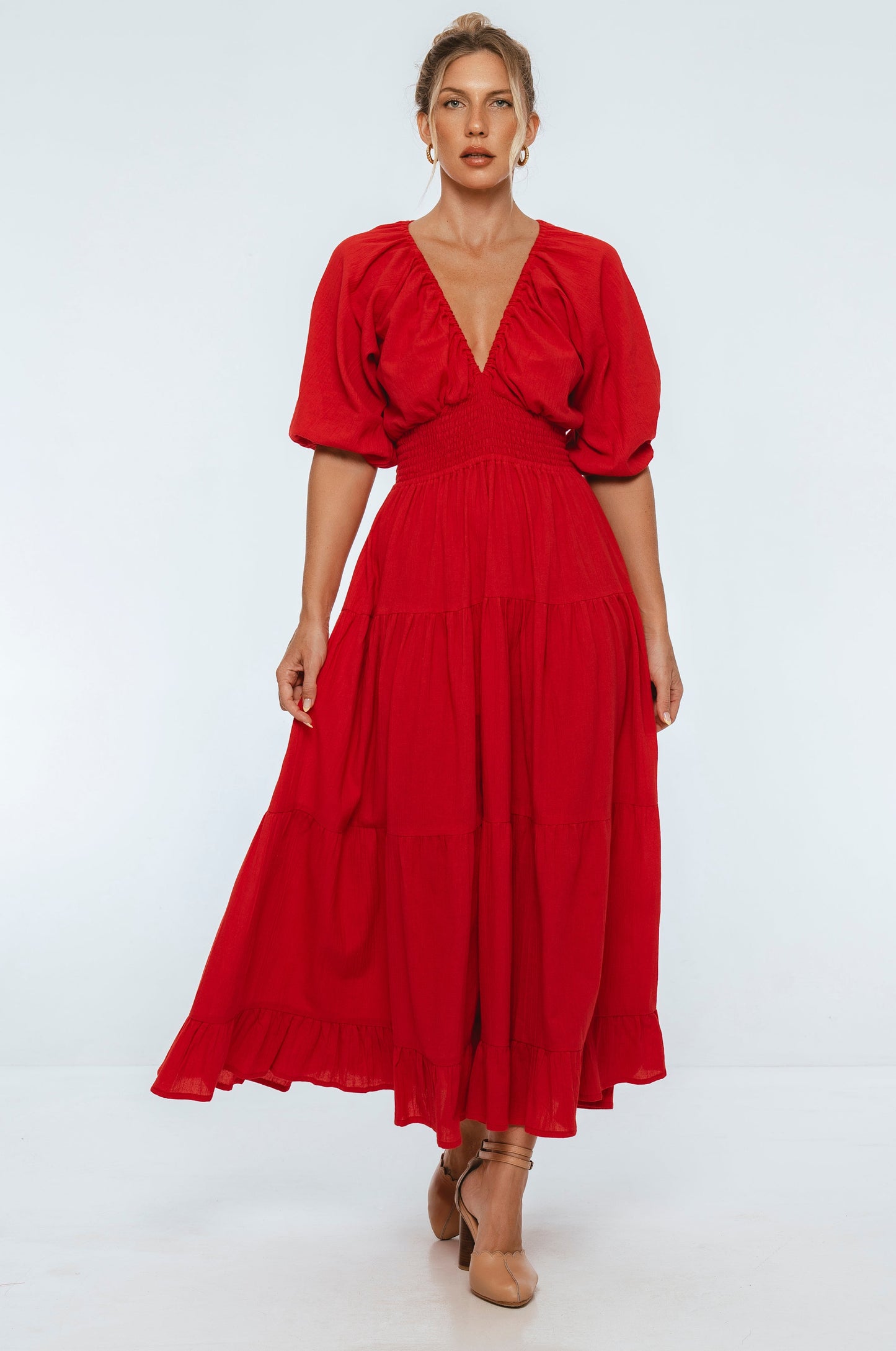 Tiered Smocked Linen Maxi — Riviera Nights