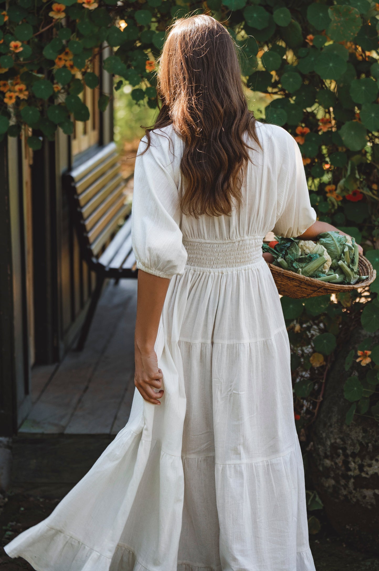 Tiered Smocked Linen Maxi — Riviera Nights
