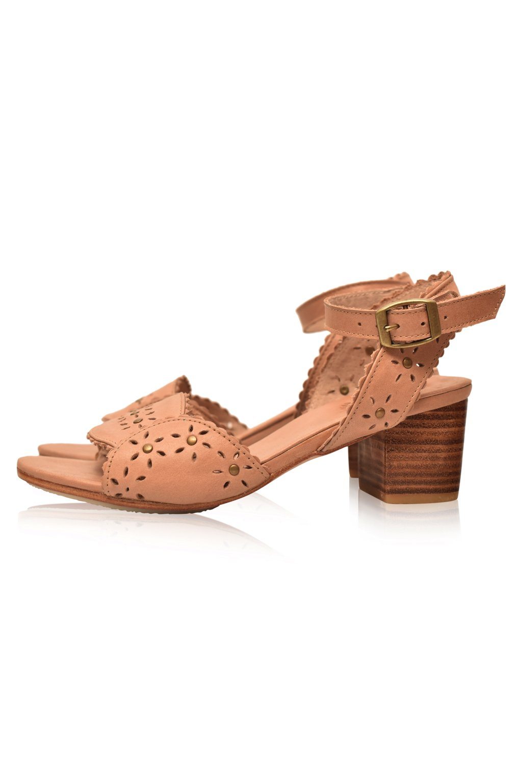 Scalloped Leather Heel Sandals — Amalfi Nights