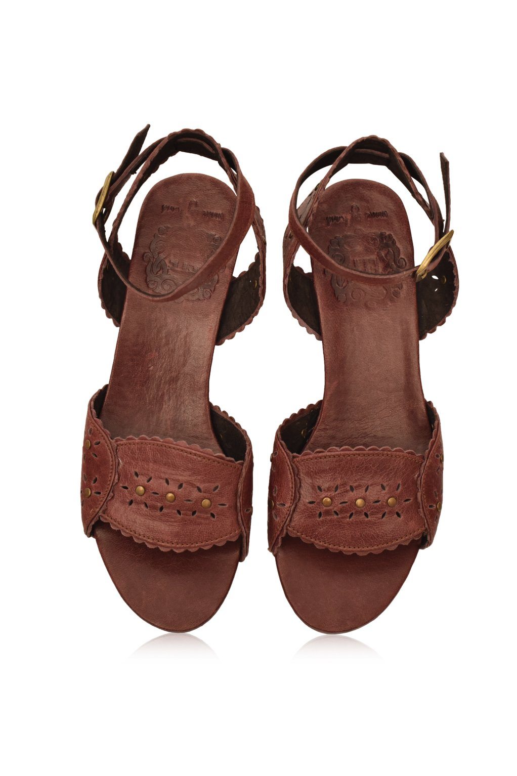 Scalloped Leather Heel Sandals — Amalfi Nights