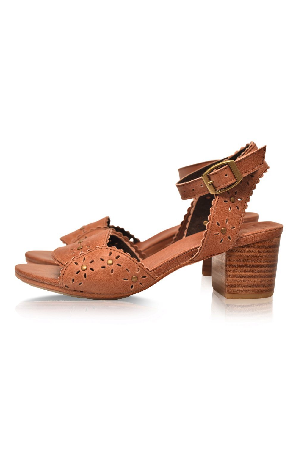 Scalloped Leather Heel Sandals — Amalfi Nights