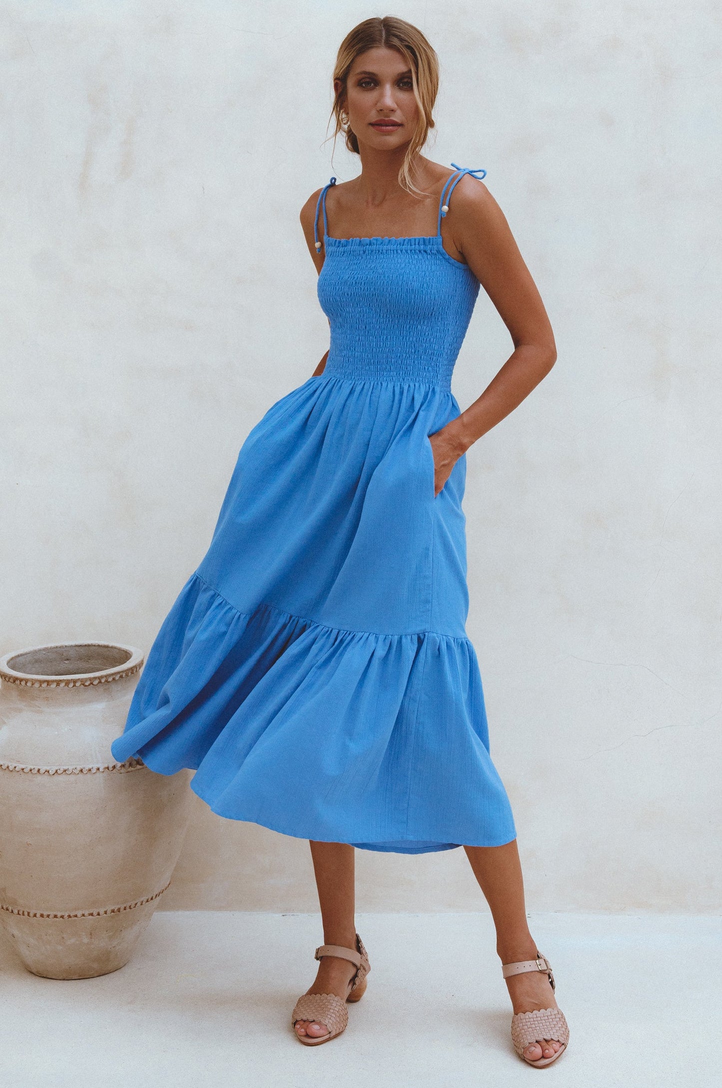 Strappy Linen Midi Dress — Golden Hour