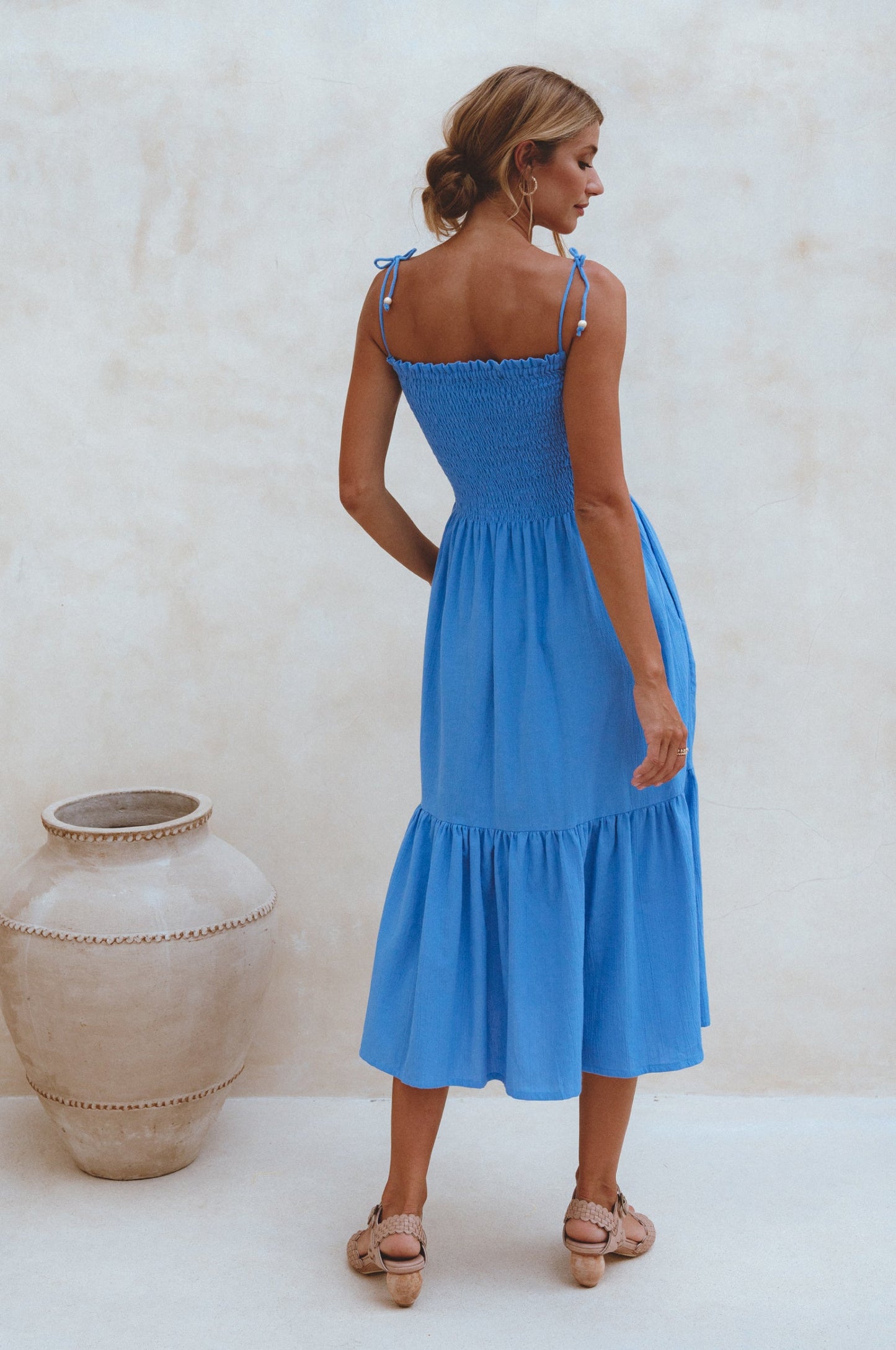 Strappy Linen Midi Dress — Golden Hour