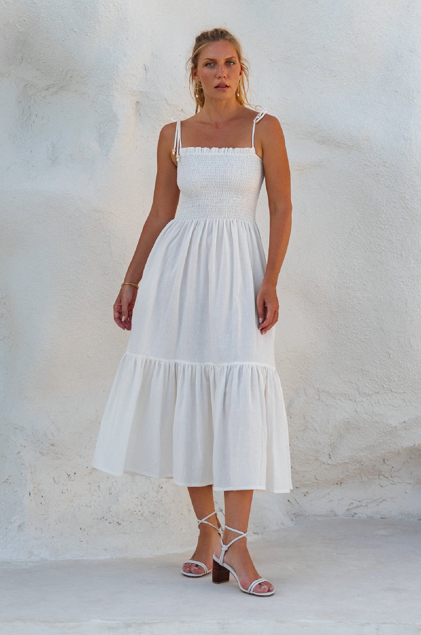 Strappy Linen Midi Dress — Golden Hour