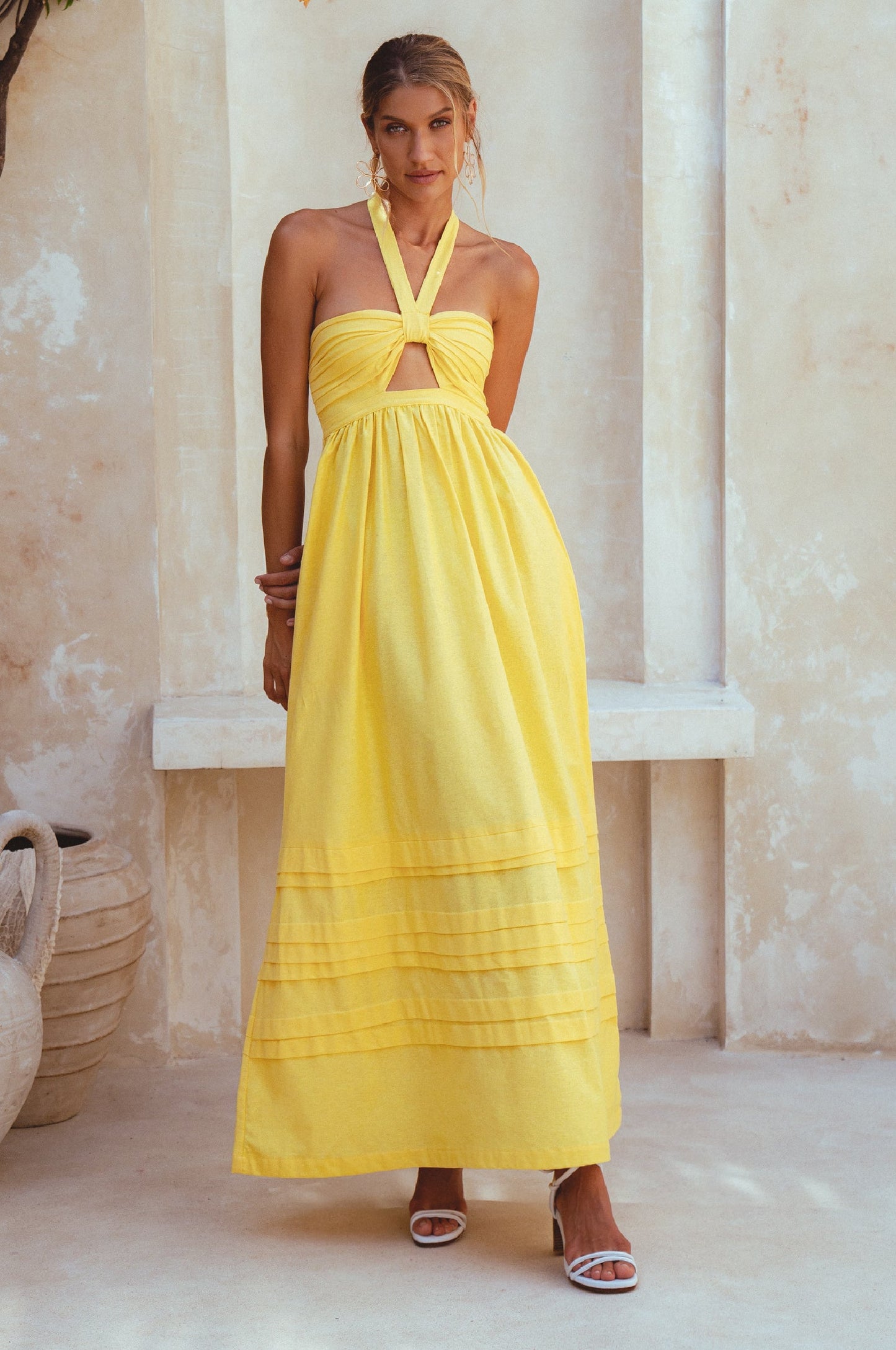 Halter Linen Maxi Dress — Rooftop Season