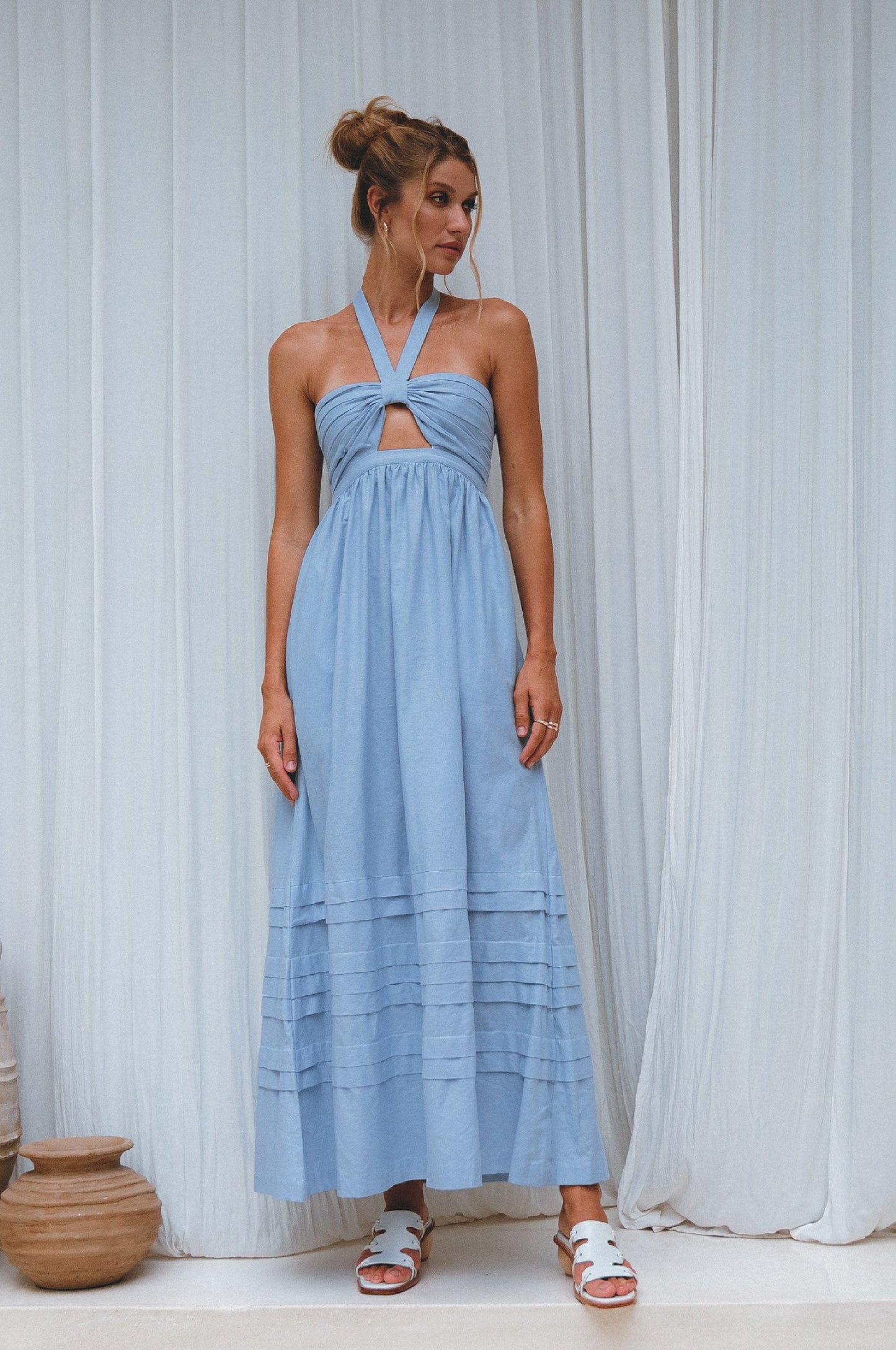 Halter Linen Maxi Dress — Rooftop Season